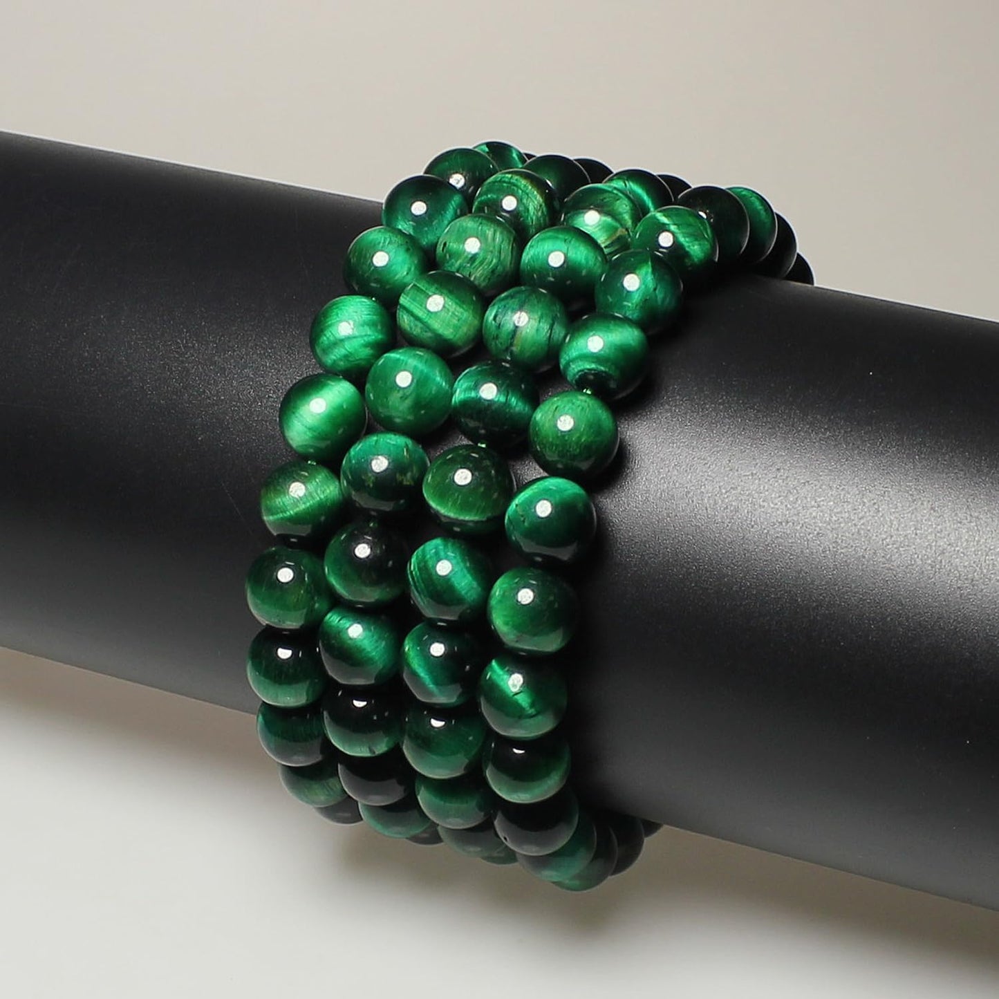 MJDCB Stone Beads 8mm 43pcs Round Green Tiger's Eye Loose Gemstone Bead Charms for Jewelry Making Bracelet Necklace Earring Pendant