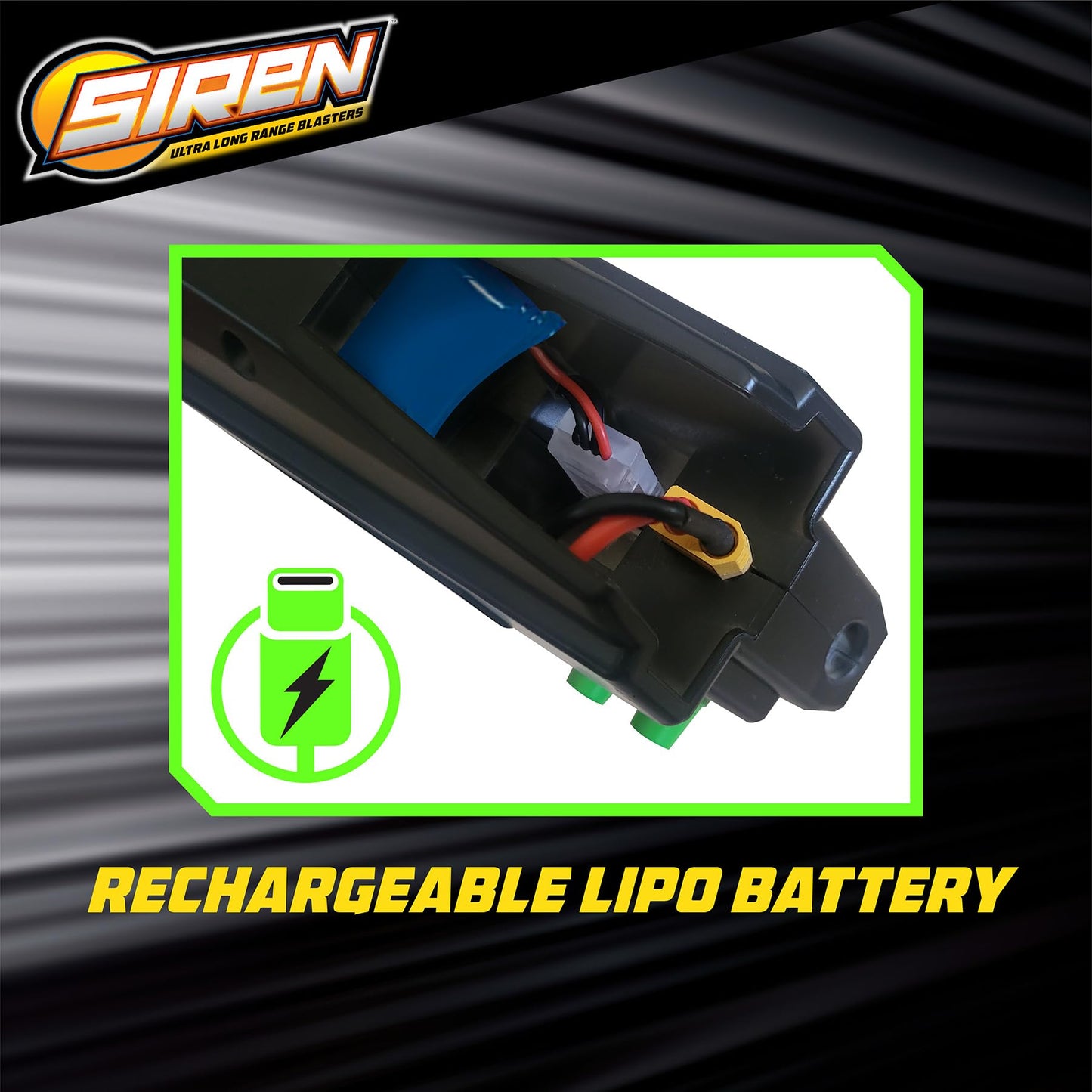 Siren Blasters Blink Motorized Rapid-Fire Ultra Long Range Foam Dart Blaster, Single Shot, Burst or Fully Auto Flywheel Launcher,190 Ft Range, 200 FPS, 20-Dart Mag, Rechargeable LiPo Battery, Ages 14+