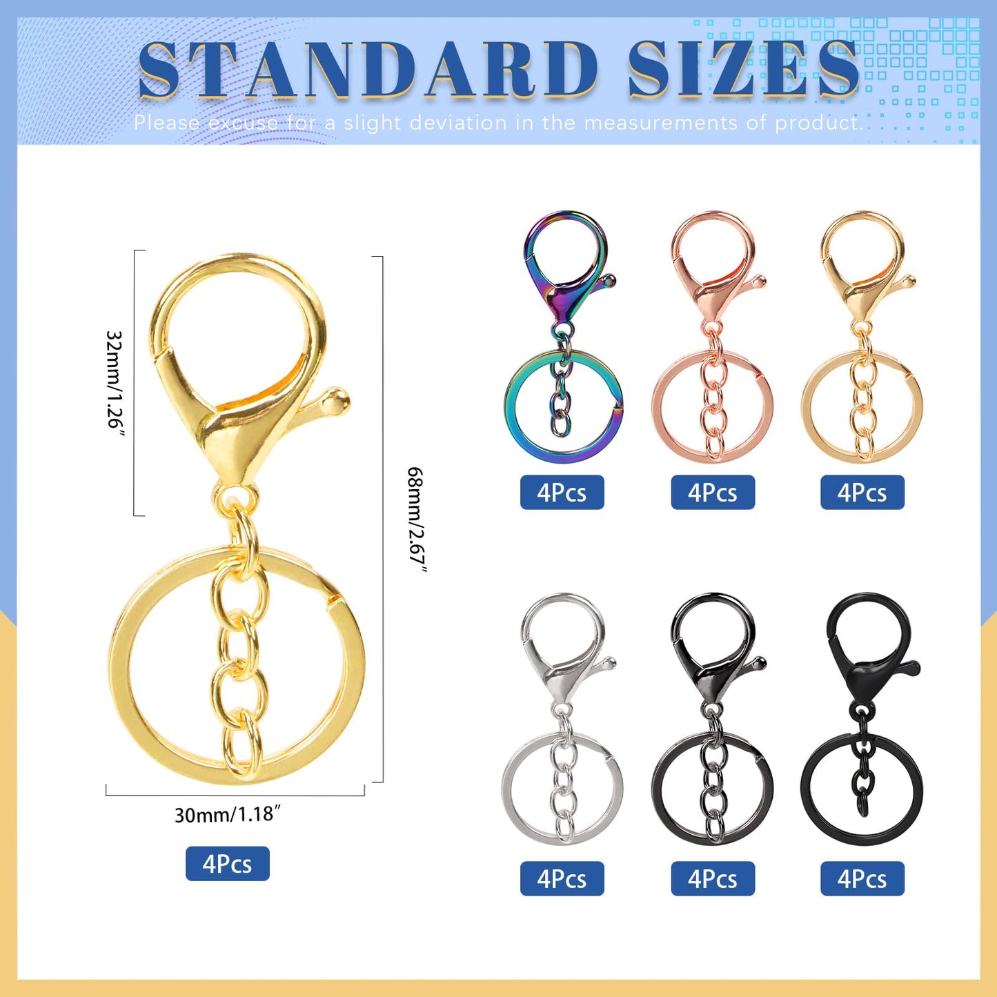 Glarks 28pcs 7 Colors Metal Lobster Claw Clasps with Chains and Key Rings Kit, 32mm Lanyard Snap Keychain Hook, Lobster Clasp Trigger Clips, Lobster Clasp Hook for DIY Bag, Key Rings and Craft Making