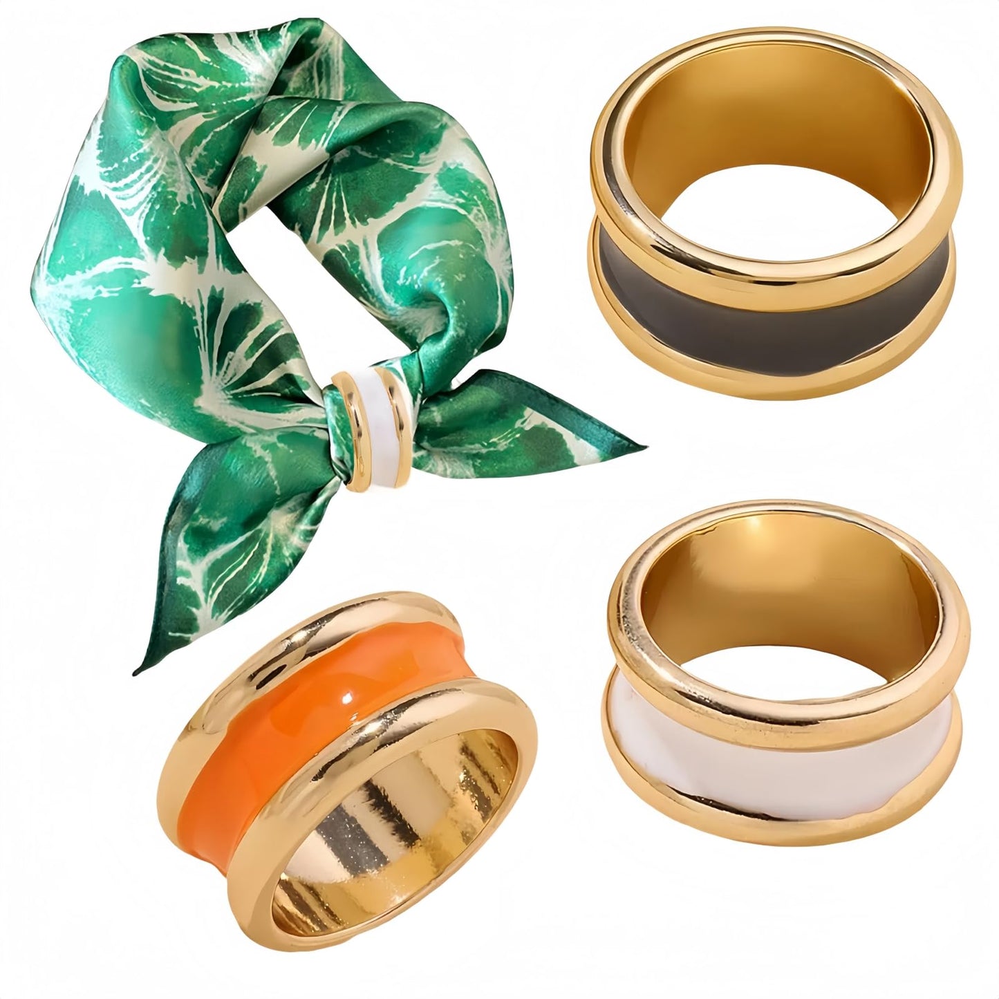 SYWDUDUCLT 3 Piece Scarf Rings Set, Simple Small Cylinder, Black/White/Orange