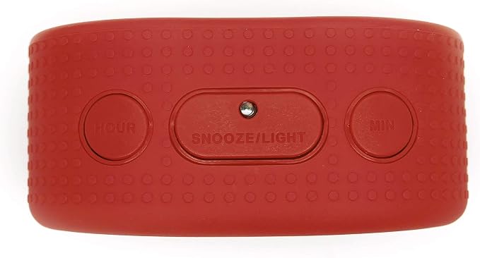 Timelink Smartlight Rubber Alarm Clock with Automatic Night Light and Large Display ?€? Easy-to-Use Digital Alarm with Snooze, Soft Rubber Case, Battery Operated, for Kids and Adults (Red)