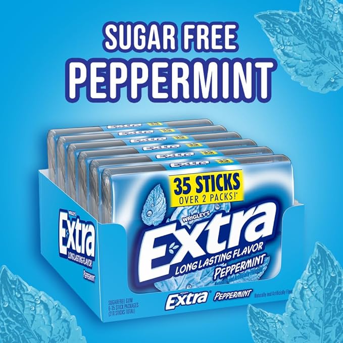 EXTRA Gum Peppermint, Sugar Free Chewing Gum Bulk Pack, 6 Ct/35 Stick