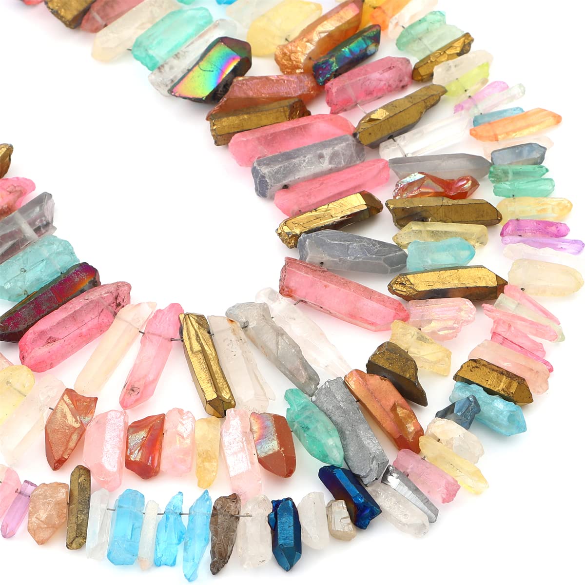BEADIA Multicolor Titanium Coated Crystal Quartz Spike Point Stick Beads Rough 0.6"-0.8" for Jewelry Making 15 Inch/Strand
