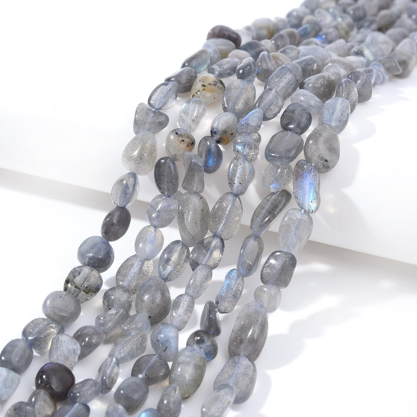 jodaying 6-8mm Natural Labradorite Nuggets Oval Free Tumbled Pebble Semi Precious Gemstone Loose Stone Beads Approx 15.5 inch for DIY Jewelry Making