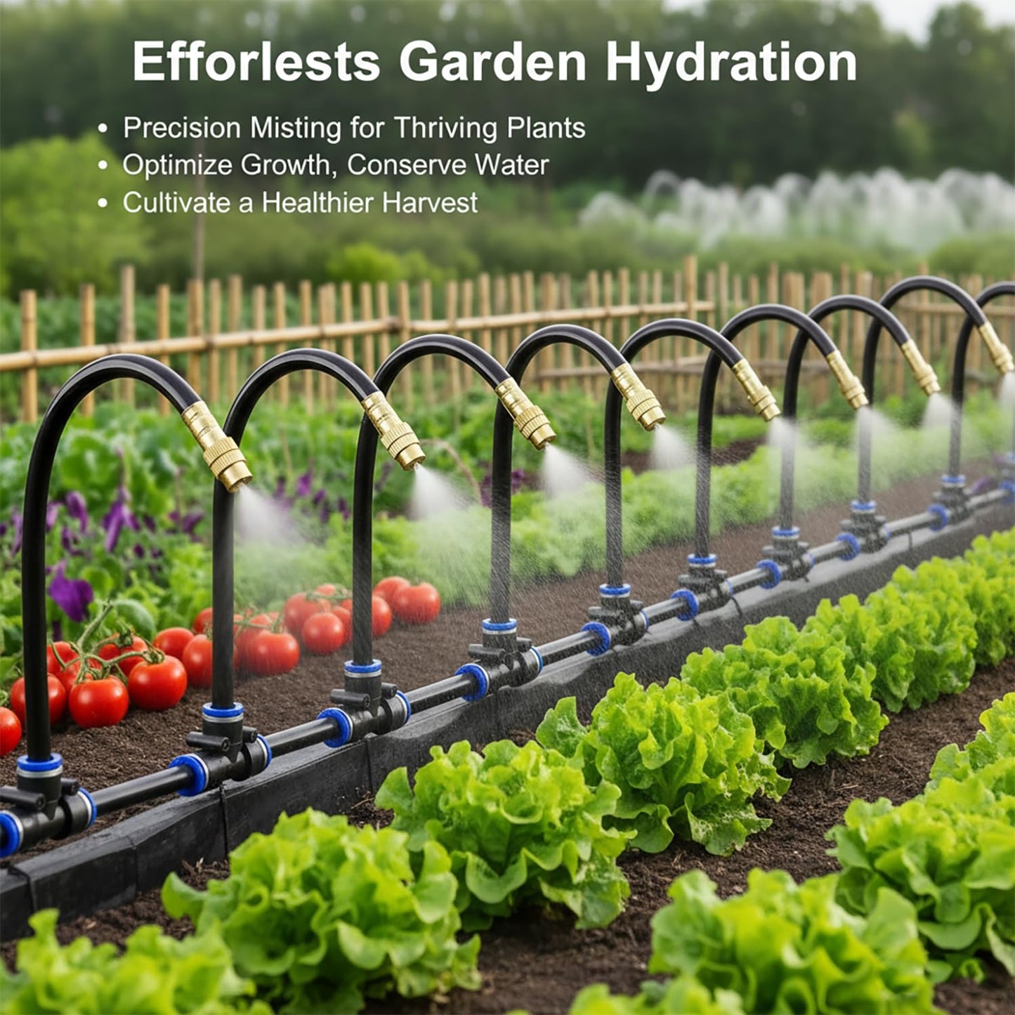 360° Adjustable Drip Irrigation System - 100FT Garden Watering System with 15 Nozzles, Garden Irrigation System, Greenhouse Accessories, Atomizing System for Yard, Lawn, Plants, 5/16 inch Hose