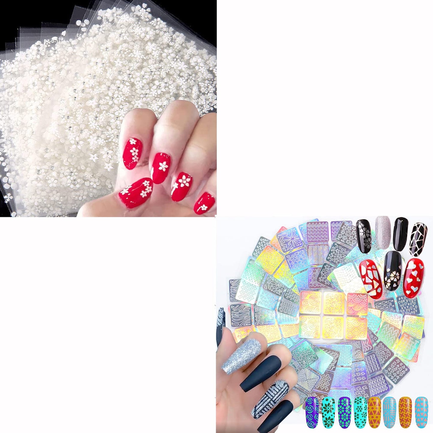 30 Sheets White Flowers Nail Stickers and 24 Sheets Nail Stencils Stickers