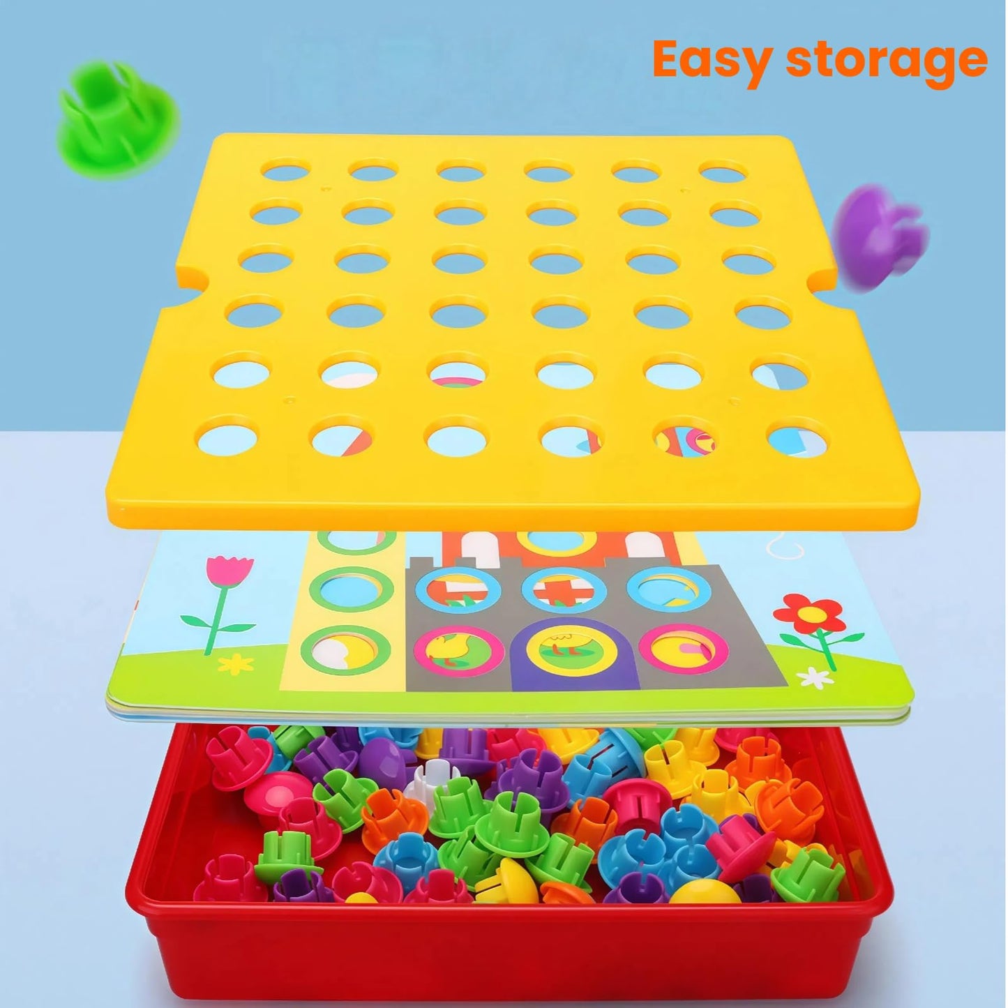 TINOTEEN Button Art Toy for Toddlers,Toddler Activities Crafts Color Matching Early Learning Educational Mosaic Pegboard 50 Buttons and 18 Pictures