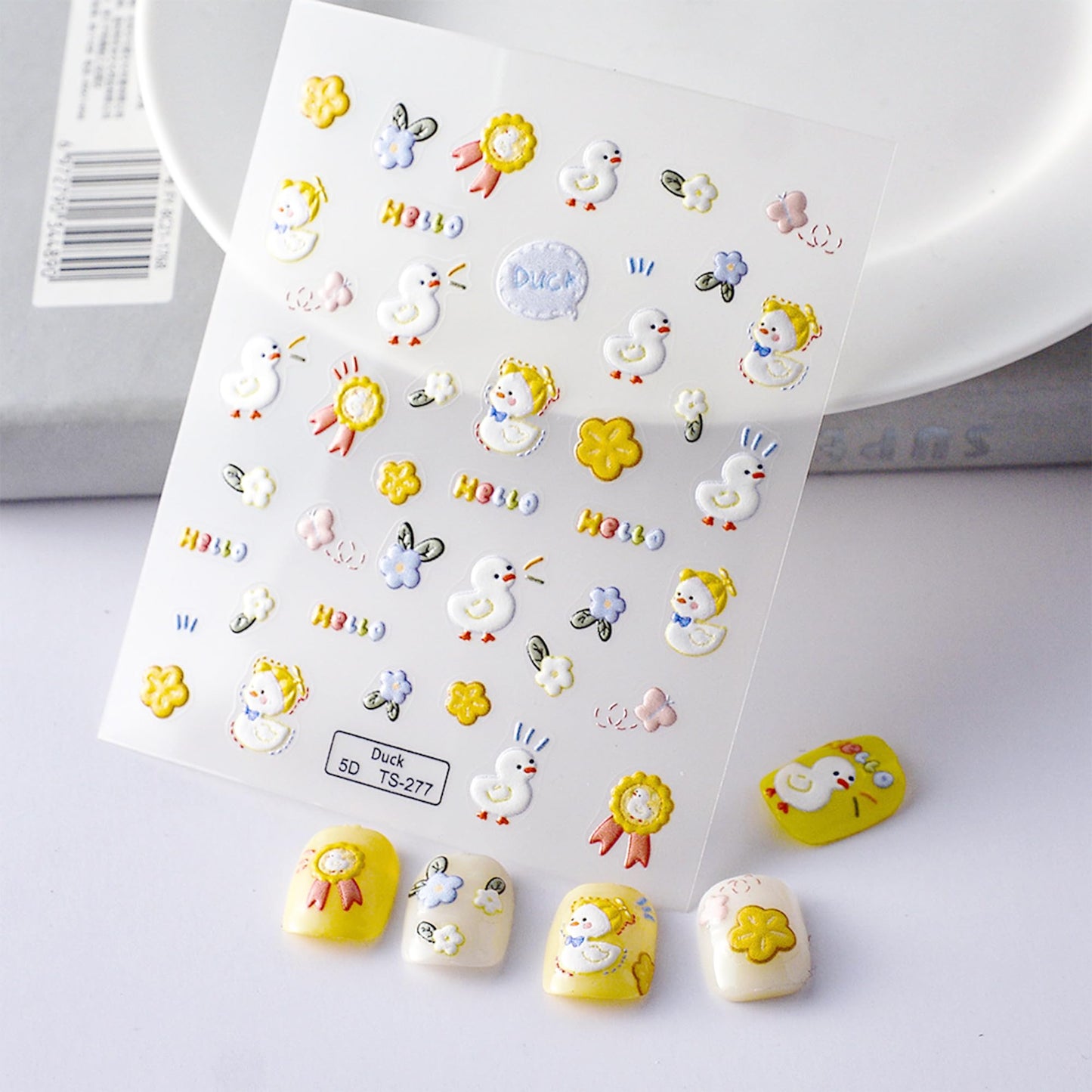 4-Sheet 3D Nail Art Stickers Set – Cute Ducks, Bohemian Patterns, Celestial Magic & Elegant Camellias – 160-200 Pre-Cut Self-Adhesive Nail Decals for DIY & Salon Manicures