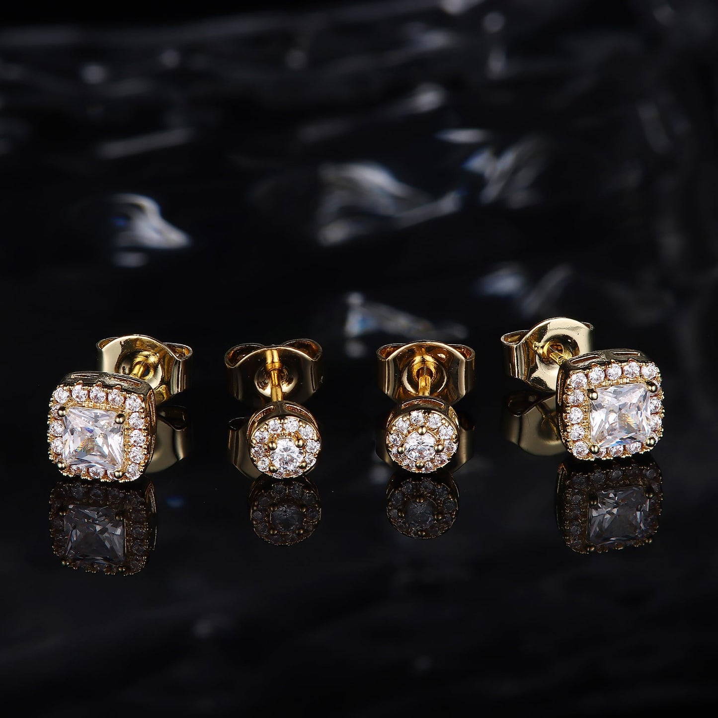 Hayoso Cubic Zirconia Stud Earrings for Women Men Sterling Silver Earring Post Hypoallergenic 14k Gold Plated Round&Square Earrings Gold2