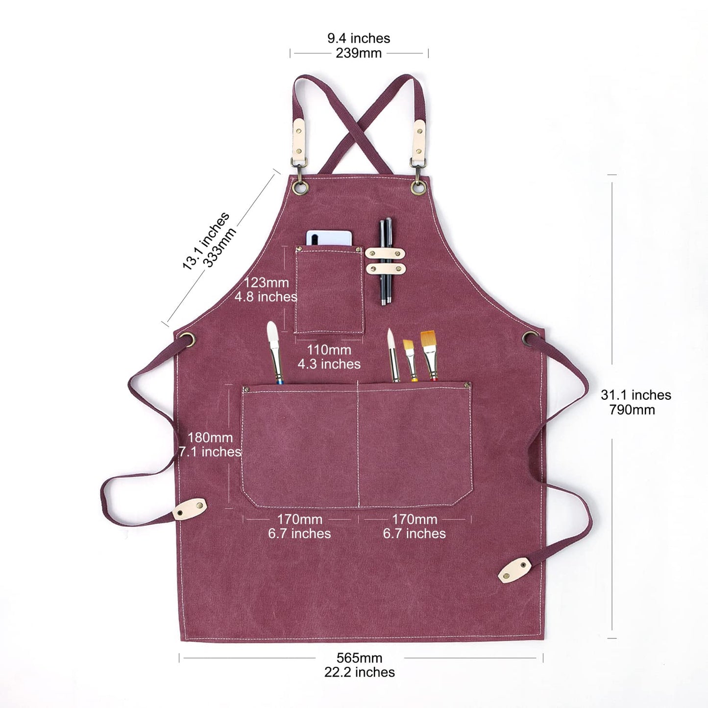 Hongsome Cotton Canvas Cross Back Apron for Gardening Garden Chef Bartender Work Women Men 3 Pockets Waterproof Adjustable M-XXL Purple