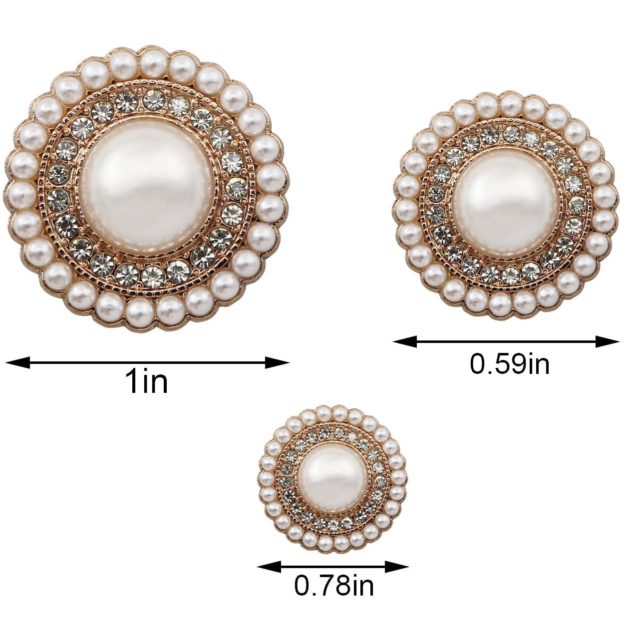 XGNG 16PCS Gold Diamond-Encrusted Pearl Buttons Metal Button Rhinestone Faux Pearl Buttons Embellishments for Coat, Suits, Knitting Sweaters, Sewing Crafting
