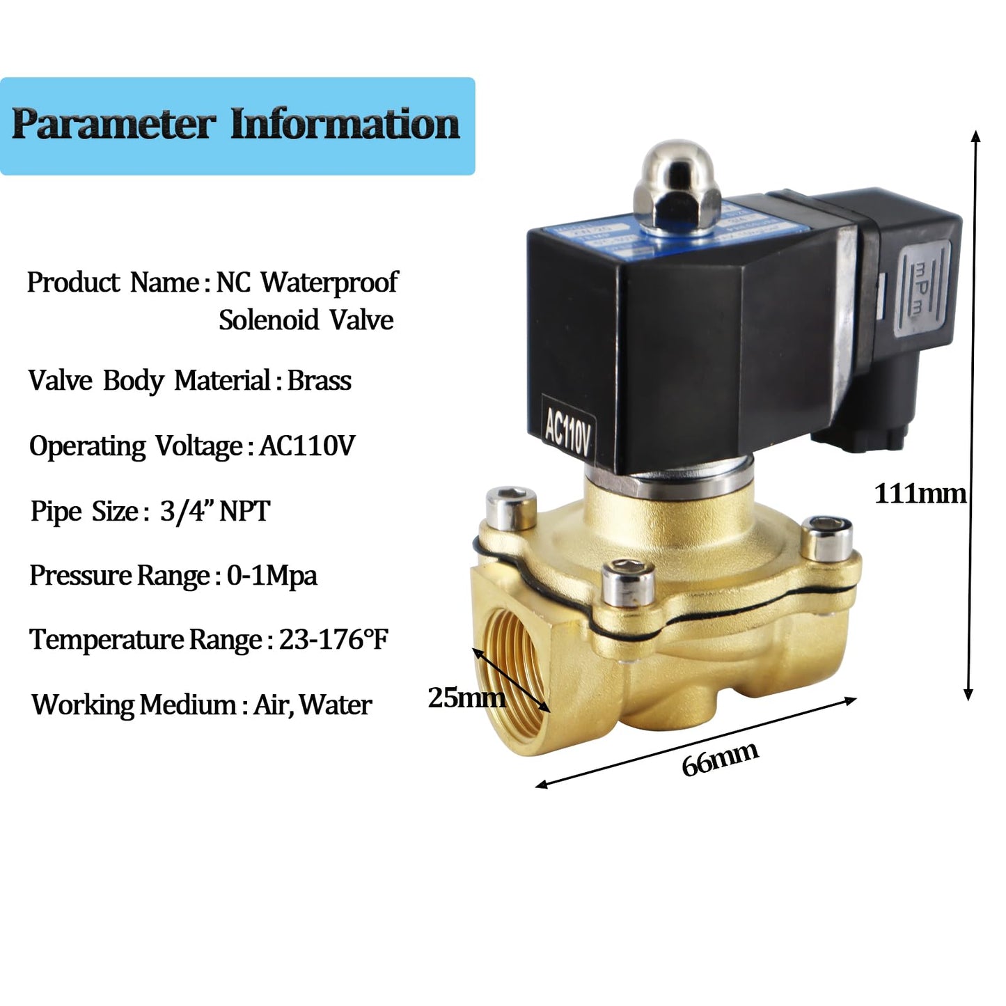 Adahill AC110V Brass Solenoid Float Valve - Automatic Water Level Control Switch for Water Tanks, Pools, Livestock Troughs and Irrigation Systems - 2A Current Rating, Normally Closed Design