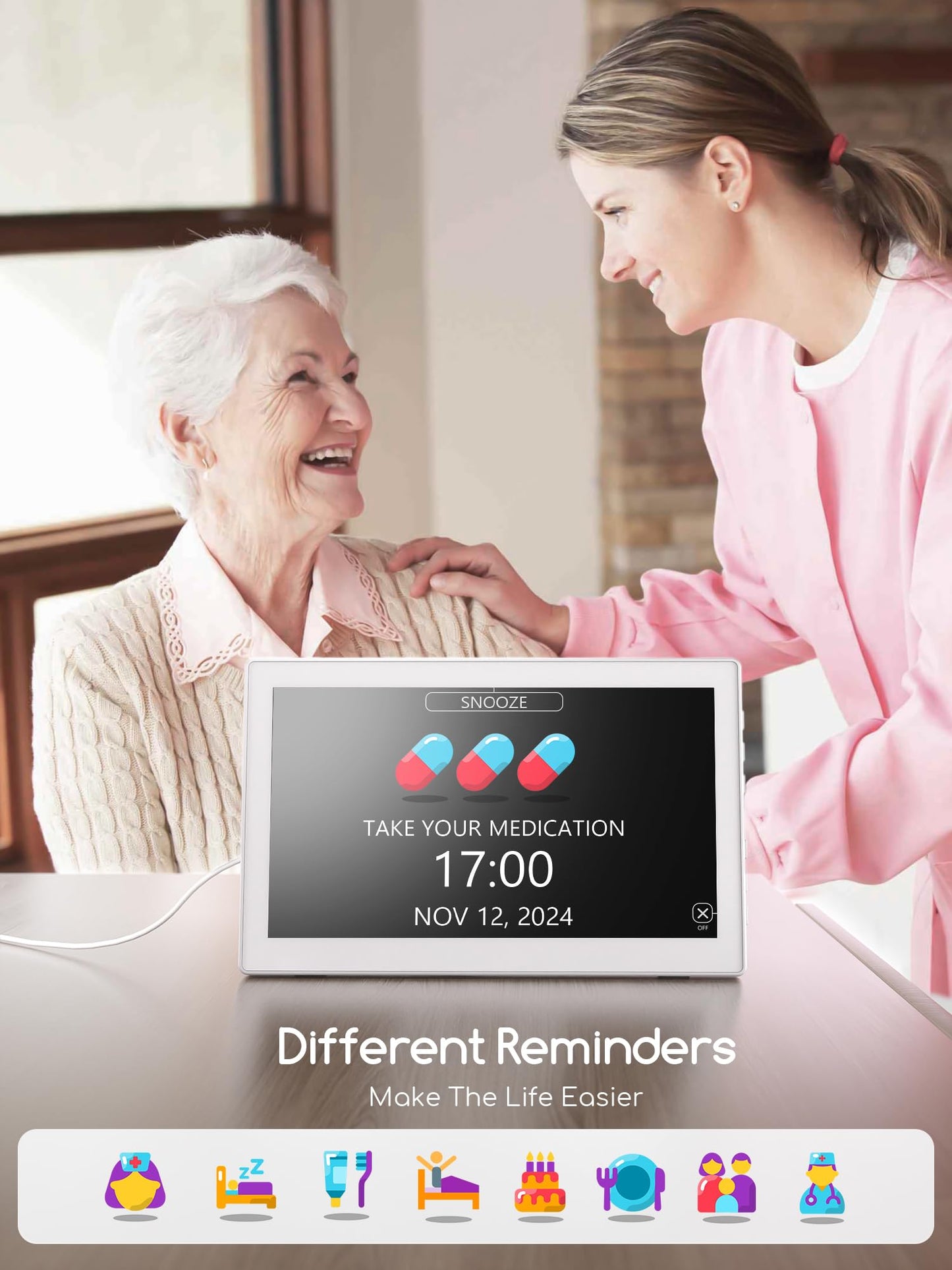 Raynic Digital Clock,10.1 Inch Large Display Calendar Clock with 12 Themes, 20 Alarms, 20 Reminders, Auto Dimming, 12/24 Hours for Seniors, Desk (White)