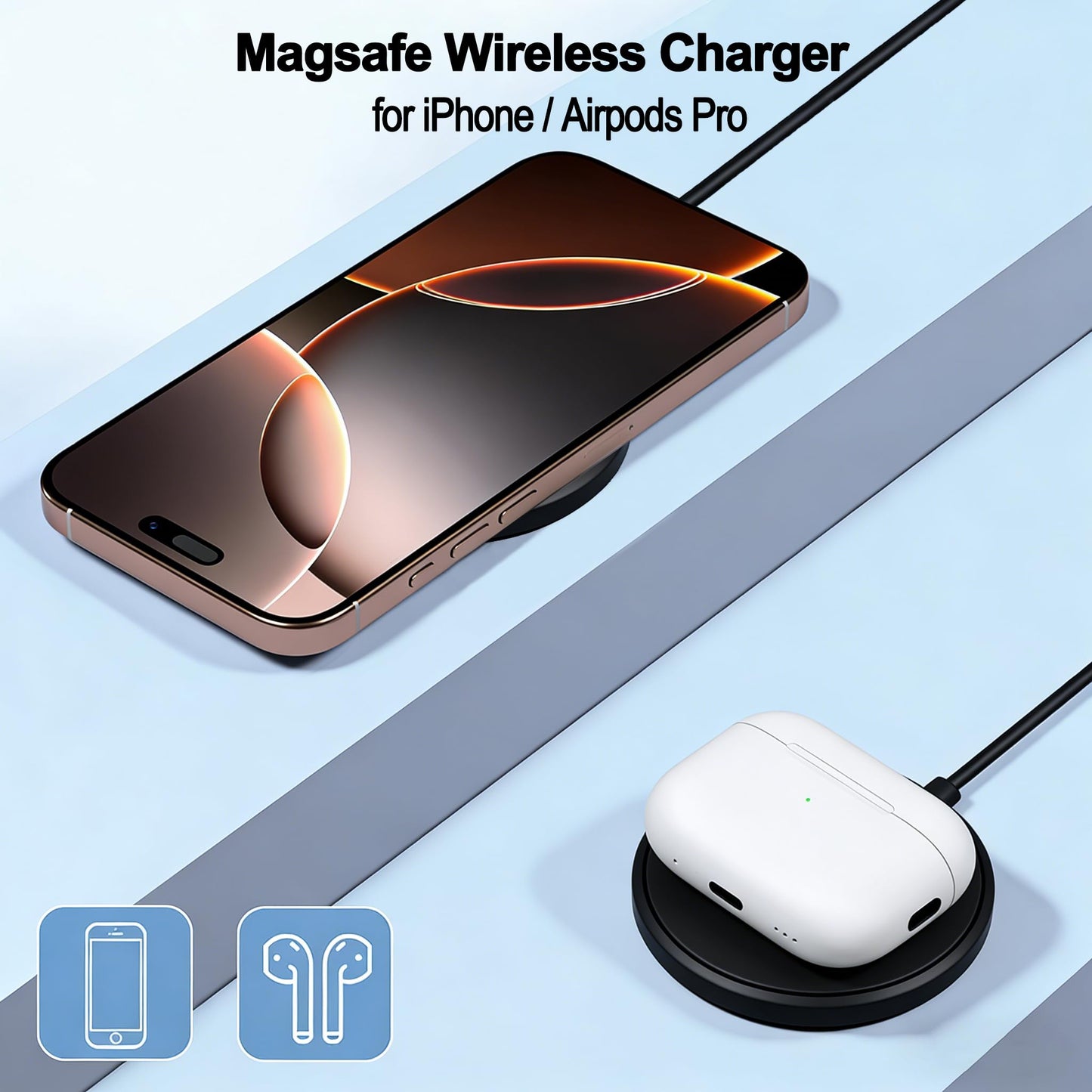 [Apple MFi Certified] iPhone Magnetic Wireless Charger 15W 6FT Mag-Safe Charging Pad with USB C Fast Wall Charger Block for iPhone 17 Pro Max/Air/16E/16 Plus/15/14/13/12/11/AirPods Pro 3/2(Black)