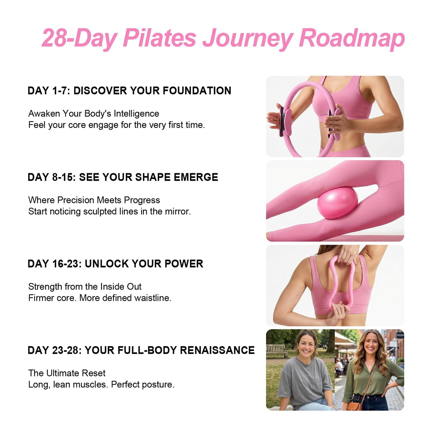 ElaraFit Home Pilates Ring and Ball Set for Women with 5 Resistance Bands 13 inch Magic Circle Workout Starter Kit for Beginners Full Body Toning 15 Min Daily Routine,Gradient Pink