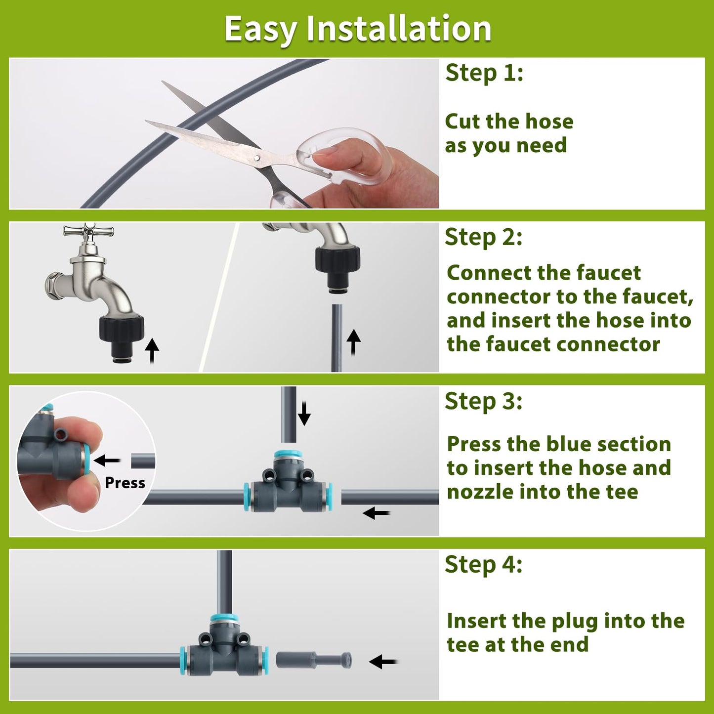 50FT 5/16" Quick-Connect Drip Irrigation System Kit, Automatic Garden Watering System with 15 Pcs Adjustable Spray Nozzles for Garden, Greenhouse, Yard, Lawn