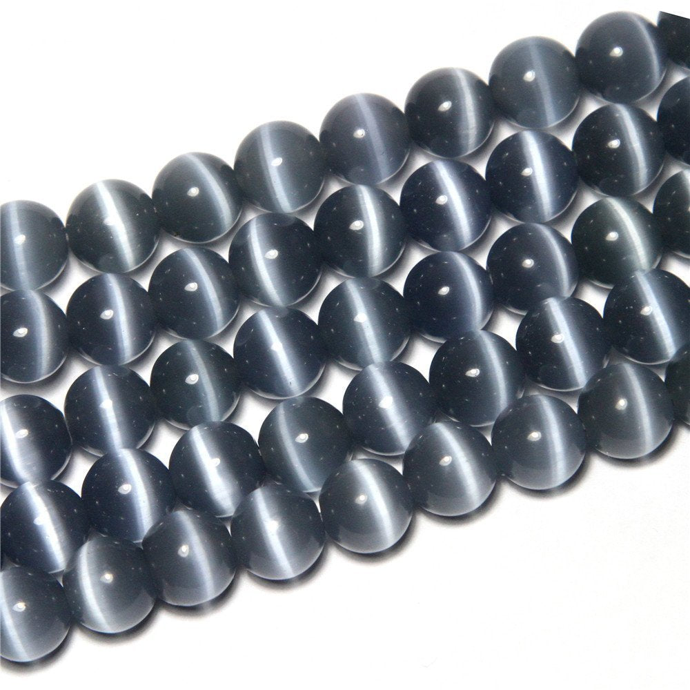 HAAMIIQII 45pcs 8mm Gray Cat Eye Beads Round Loose Gemstone Beads for Jewelry Making Strand 15 Inch