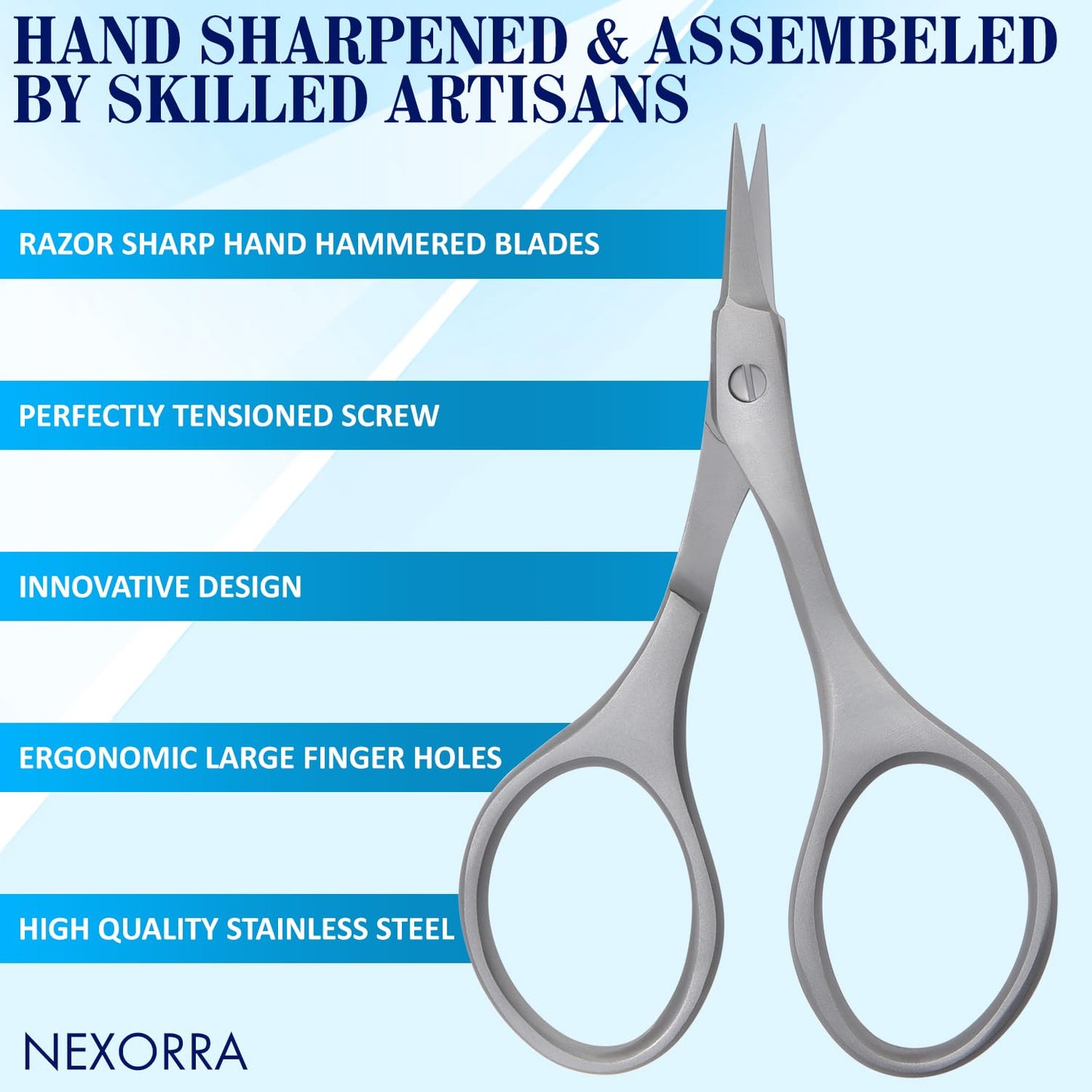 Nexorra German Nail Scissor Small Scissors for Nails, Cuticles, Beard, Eyebrows, Sharp Curved Toenails, Stainless Steel, Manicure and Pedicure Grooming Scissors for Men & Women Beauty Scissor.