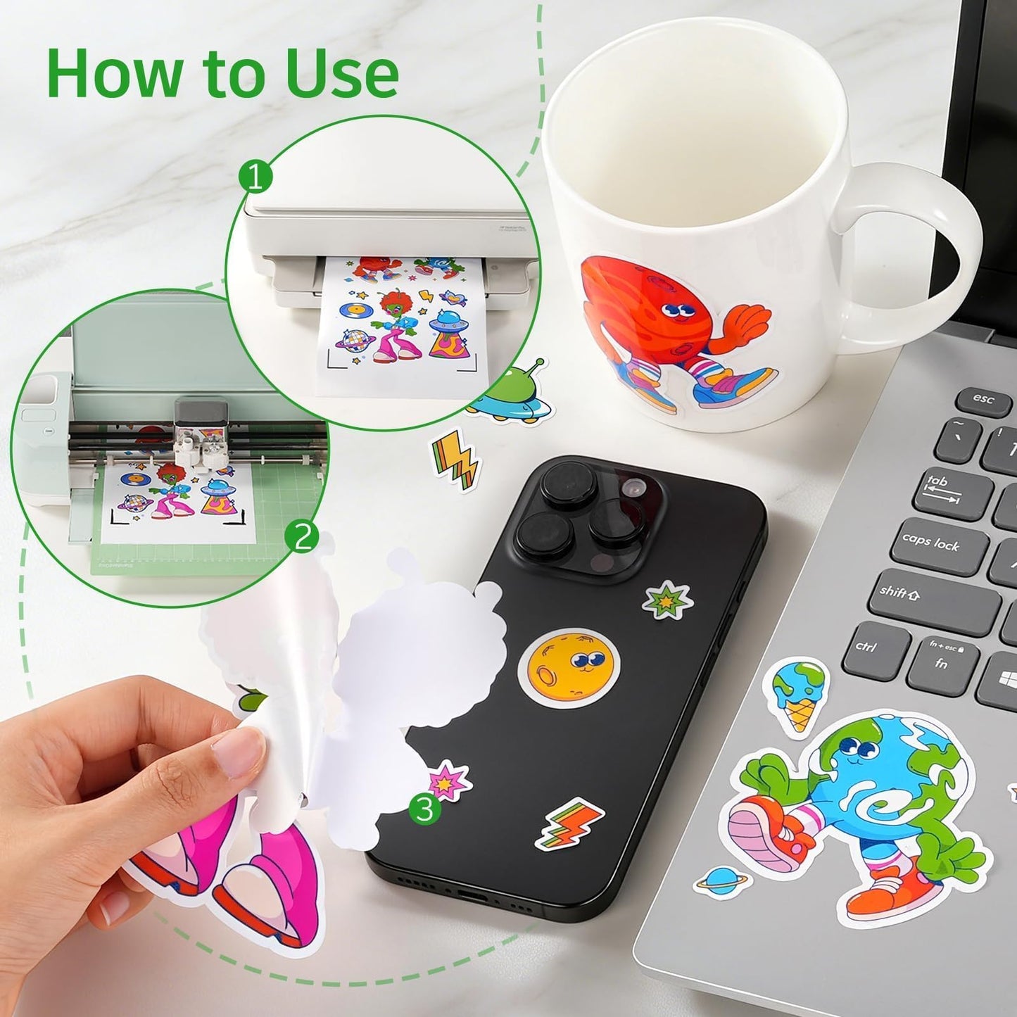 Weliu Glossy Sticker Paper for Inkjet & Laser Printer – 110 Sheets Bulk Pack, Waterproof Self-Adhesive Printable Vinyl Compatible with Cricut, Ideal for Business Labels & DIY Crafts (8.5"x11")