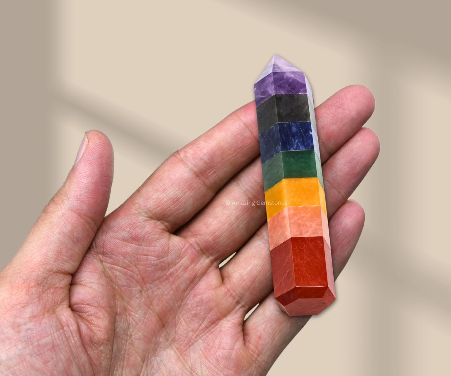 Amazing Gemstone 7 Chakra Crystal Towers ~ Natural Healing Crystal Point Obelisk for Reiki Healing and Crystal Grid (3" to 4" INCH)