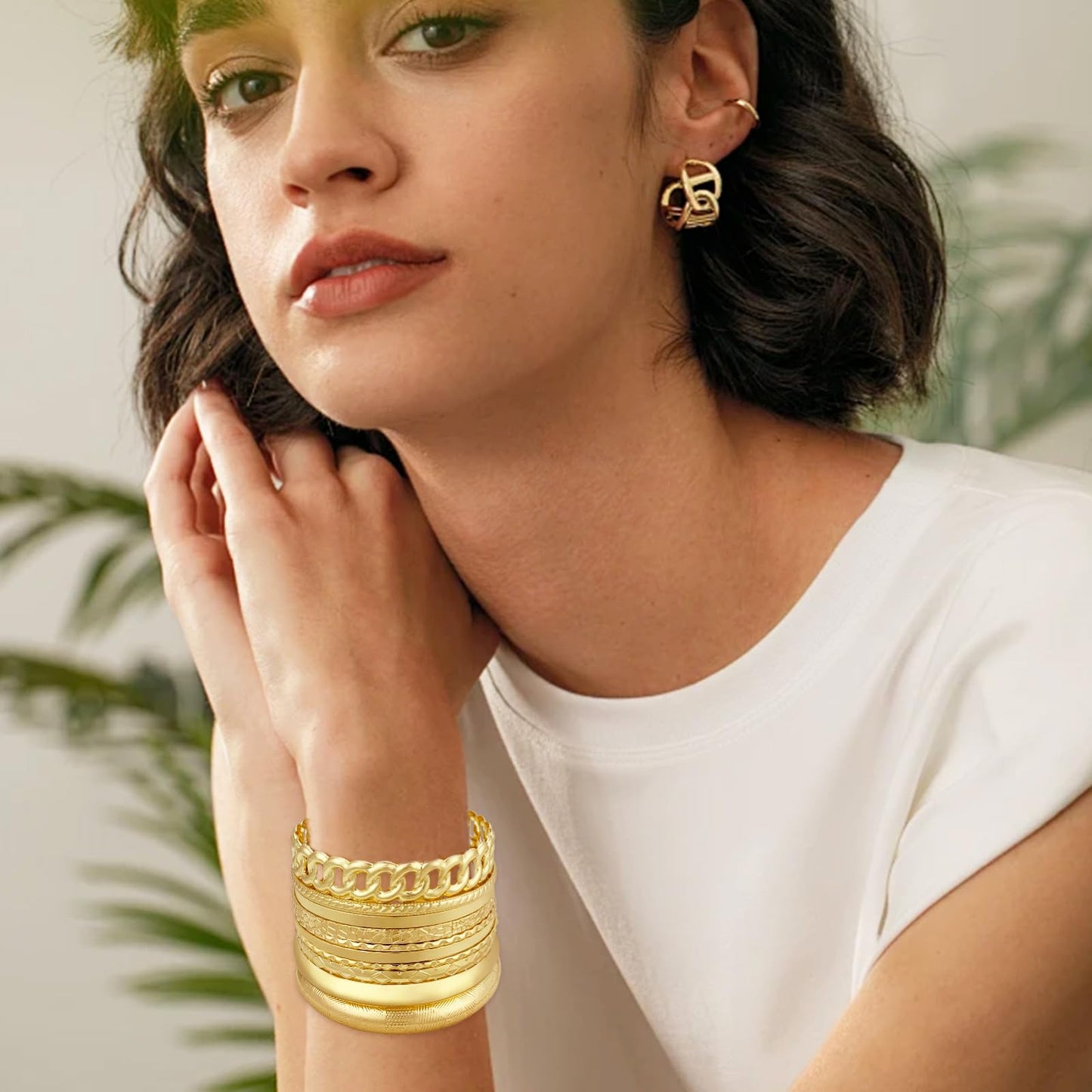 FUNOJOY Bangle Bracelets for Women,14K Gold Plated Boho Indian Multi Stackable Bangles For Women Jewelry Gifts