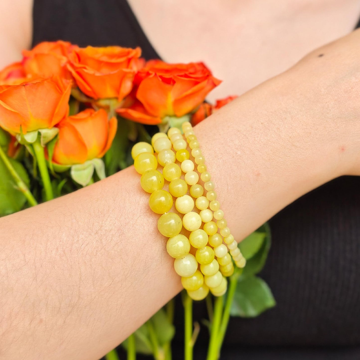 Handmade Natural Gemstone Elastic Bracelet - Healing Crystal Beads Jewelry, Unisex (Lemon Jade, 8mm)