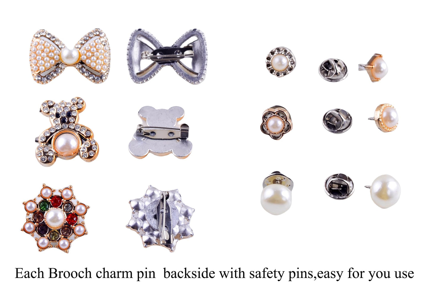 eswala Shoe Charms for Sneakers 100pcs Gold Junk Socks Charms Kit Brooches and Pins for Women DIY Junk Socks Sneaker Charm for Shoes Safety Pin Hats Bling Jewelry Decoration Accessories Bulk