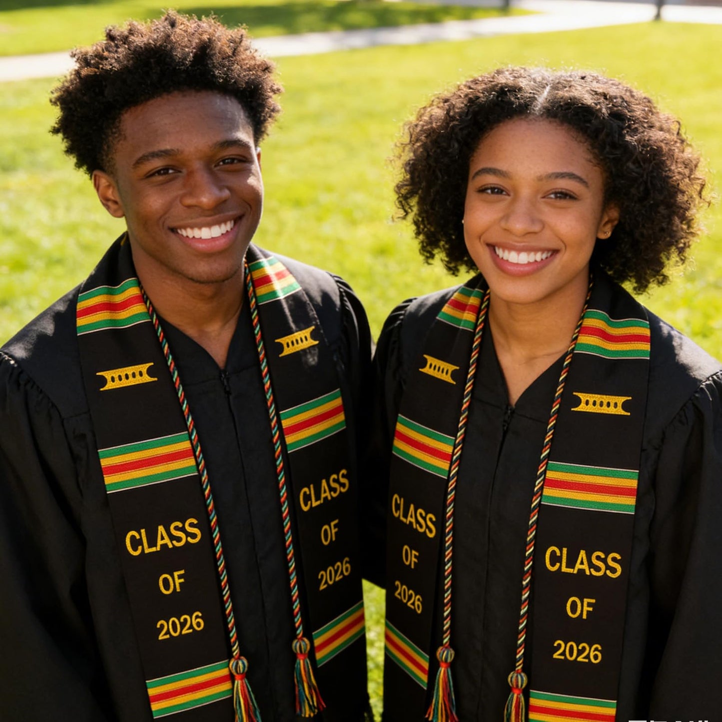 Silkovahamd Kente Black Graduation Stole - Class of 2026 Honor Cord African Pride Sash for College High School, Black Graduates College Keepsake Accessory