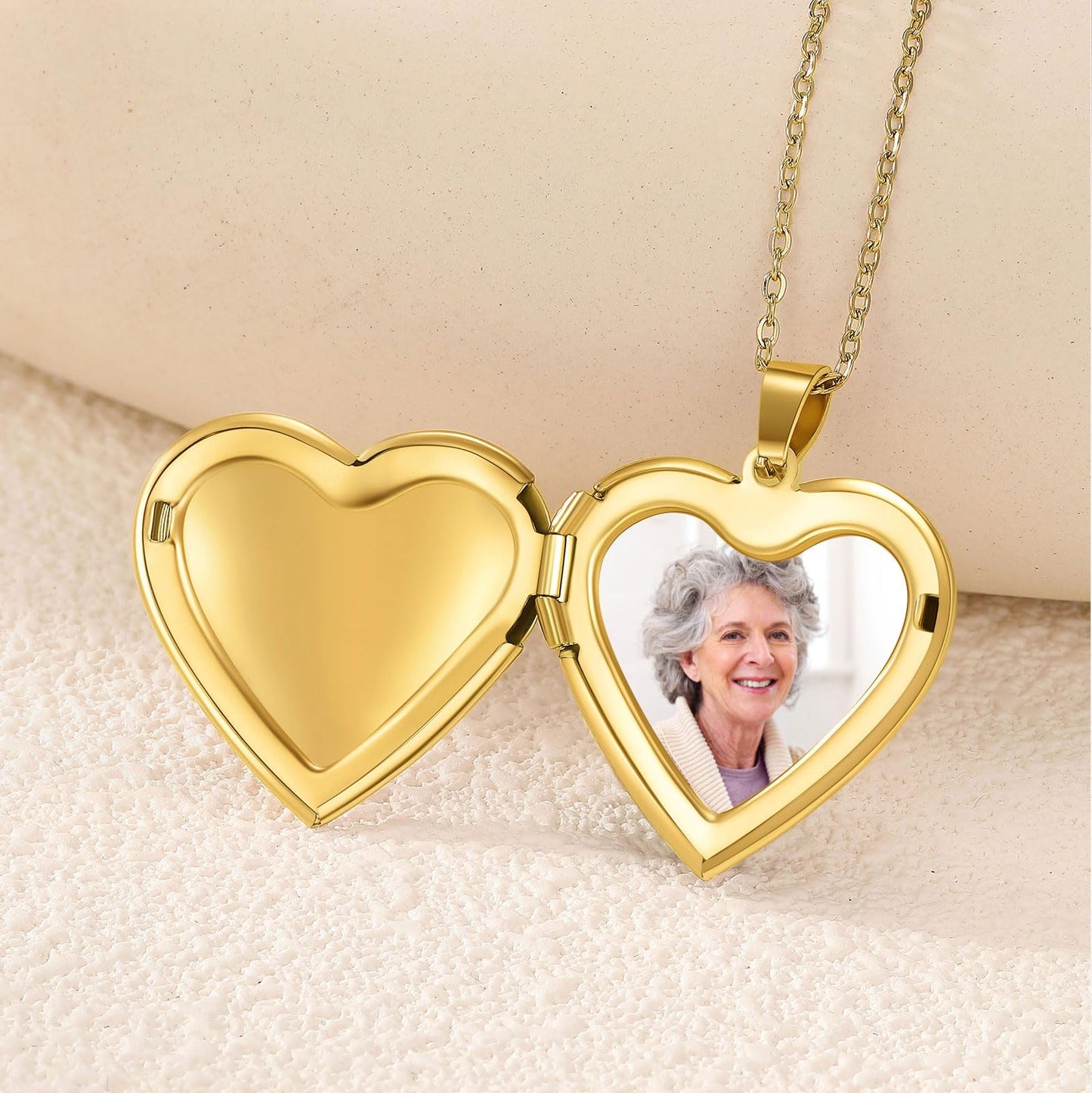 PHOCKSIN Glossy Gold Heart Lockets Personalized Locket Necklace for Women Custom Photo Picture Locket with Text & Symbols Engraved Customized Gifts