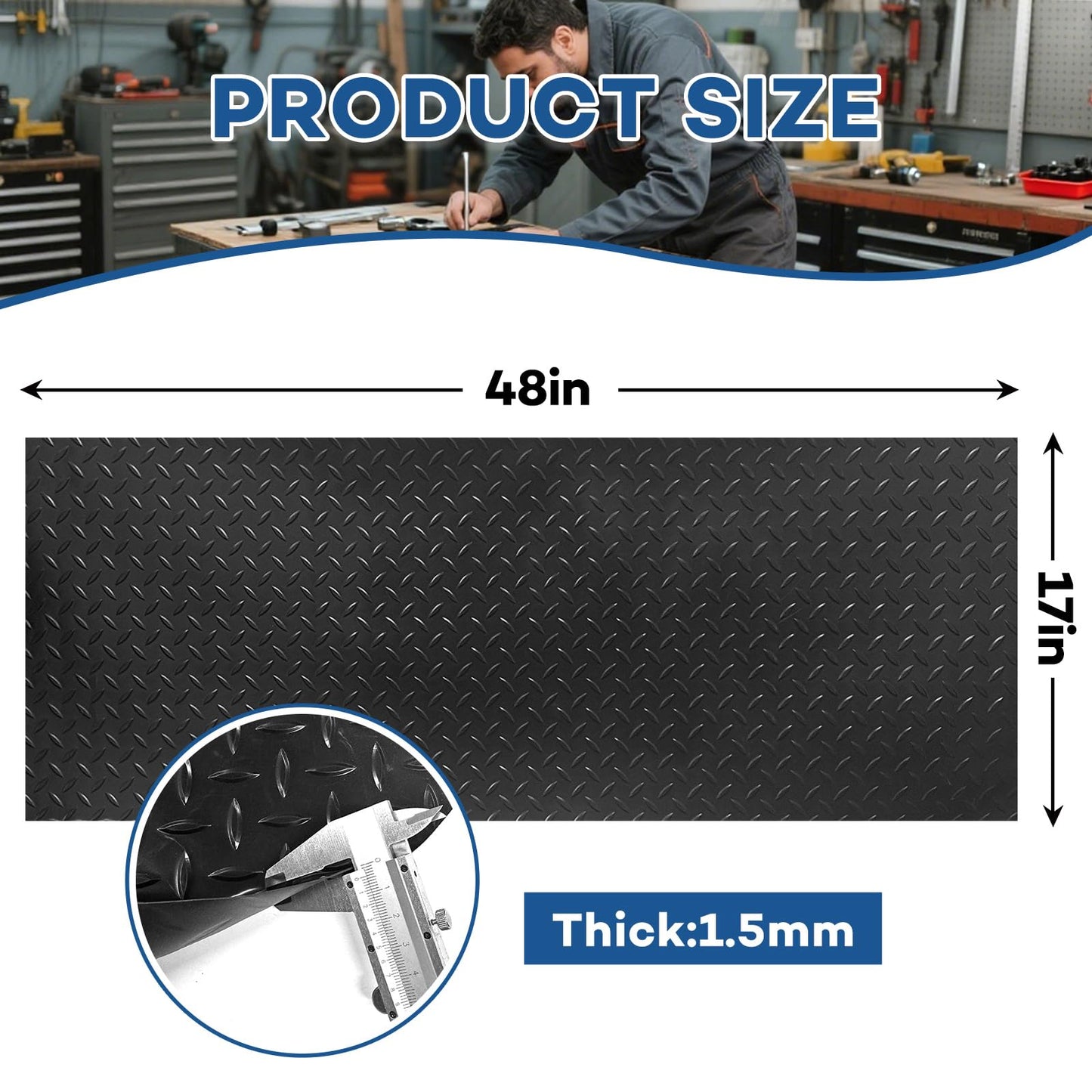48" x 17" Work Bench Pad PVC Workbench Mat with Non-Slip Steel Plate Texture, 1.5mm Thick Scratch & Stain Resistant Surface for Woodworking, Crafting, DIY Projects and Tool Protection
