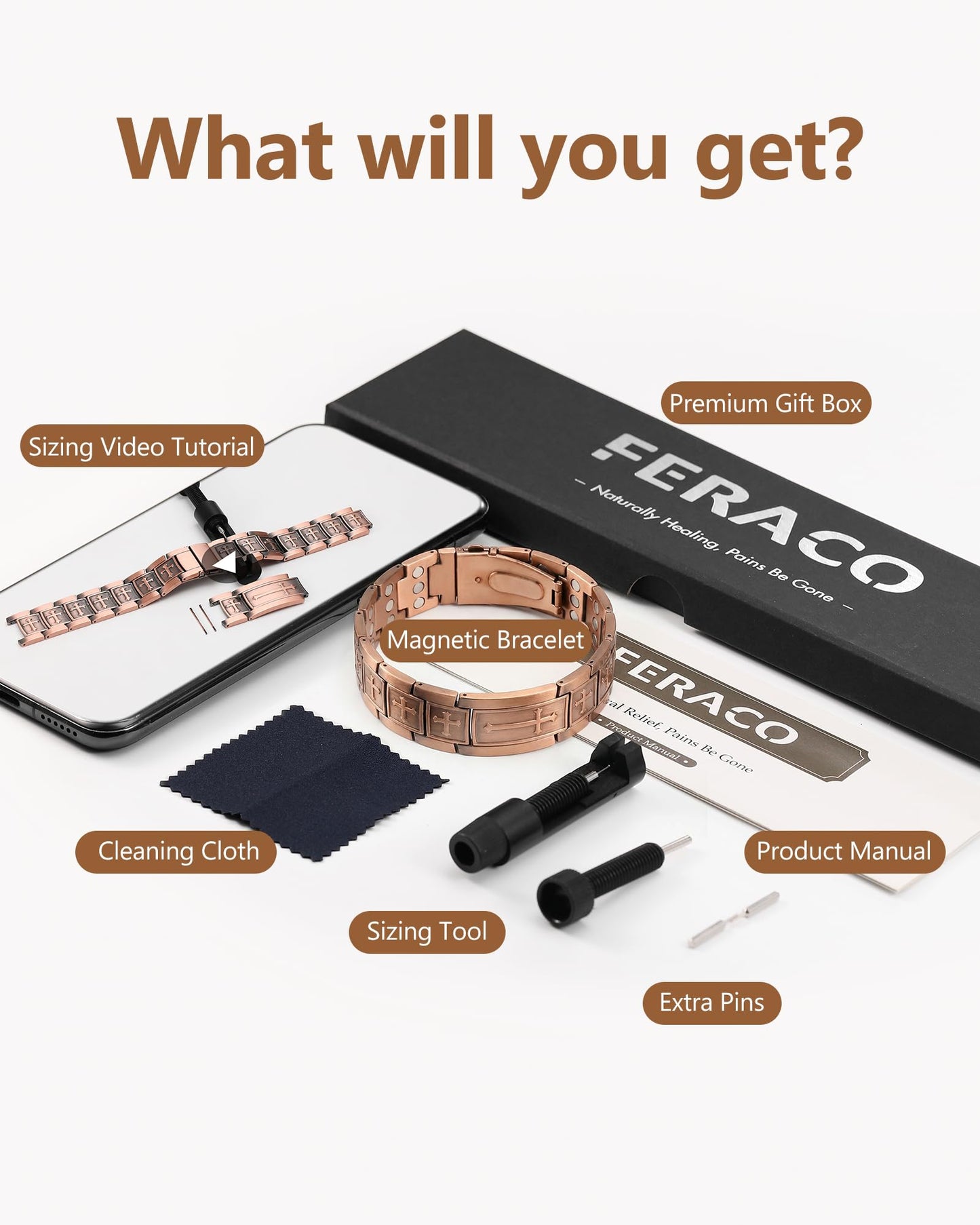 Feraco Copper Magnetic Cross Bracelet for Men, 99.99% Pure Copper with 3800 Gauss Magnets,Gifts for Him