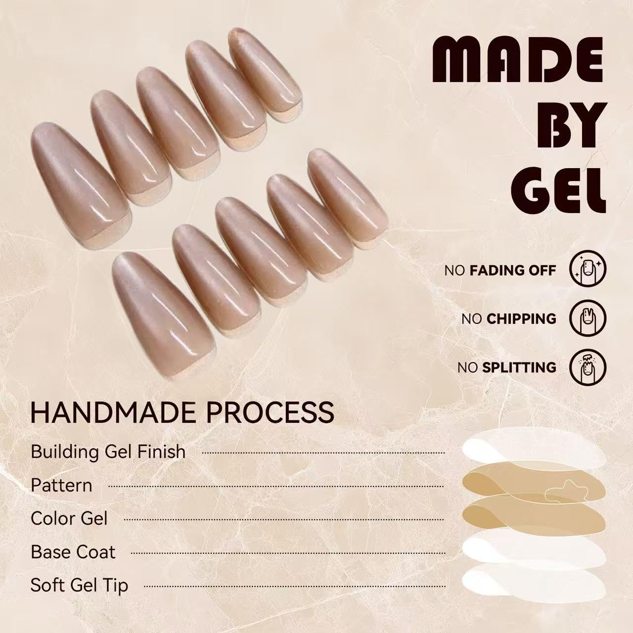 C.Z.Z.T.T.NAILS 30pcs Press On Nails, Almond Shape Coffee Cat Eye with Jelly Glue, Reusable and Perfect for Women