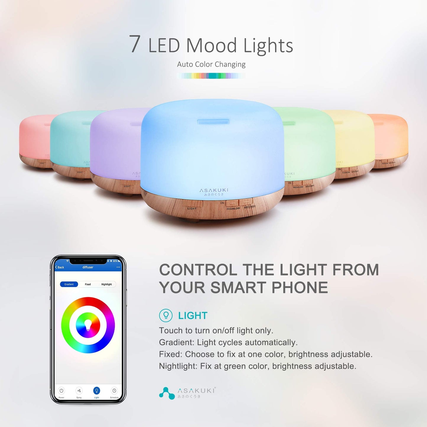 ASAKUKI Smart Wi-Fi Essential Oil Diffuser, App and Voice Control Compatible with Alexa, 500ml Aromatherapy Humidifier for Relaxing Atmosphere in Home Office Bedroom, Gift for Mom (Light Brown)