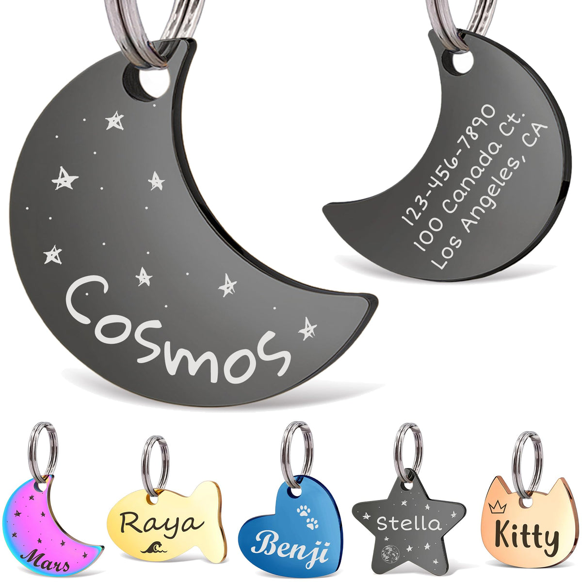 Anavia Small Size Dog Cat ID Tags, Small/XS Personalized Color Plated Stainless Steel Puppy Kitten Name Tags, Customized Engraved Nameplate Pet Collar Tag (Blue, Star)