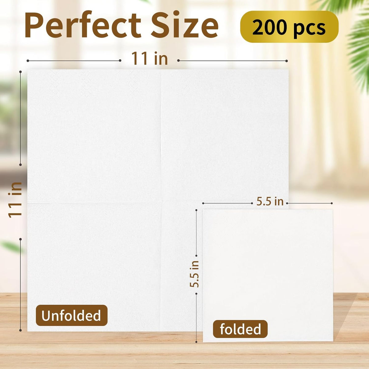 Cocktail Napkins - 200 Count 2-Ply White Disposable Napkins, 5.5x5.5 Inch Folded Beverage Napkins Paper for Dinner Wedding Bar Birthday Party and Everyday Use
