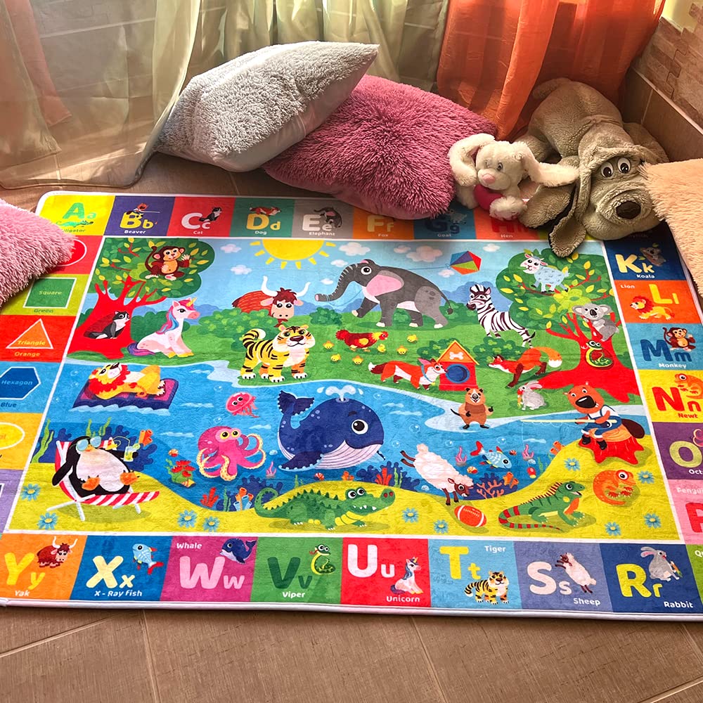QUOKKA Baby Mat for Floor Play for Babies 6-12 Months – Super Soft Baby Floor Play Mat for Toddlers 1-3 – Extra Thick Crawling Plush Rug for Nursery – Padded Foldable Activity Infant Playroom Carpet