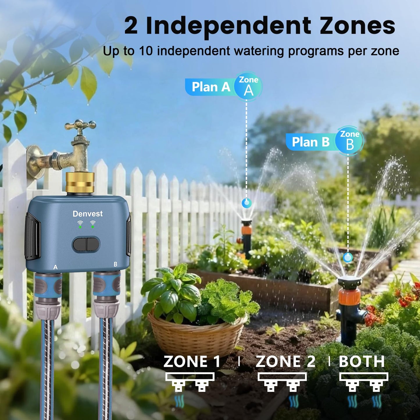WiFi Water Timer for Garden Hose with Brass Inlet,Smart Hose Timer with WiFi Hub, APP & Voice Control,Up to 20 Watering Plans, 2-Zone Sprinkler Drip Irrigation System Controller for Yard Lawn Watering