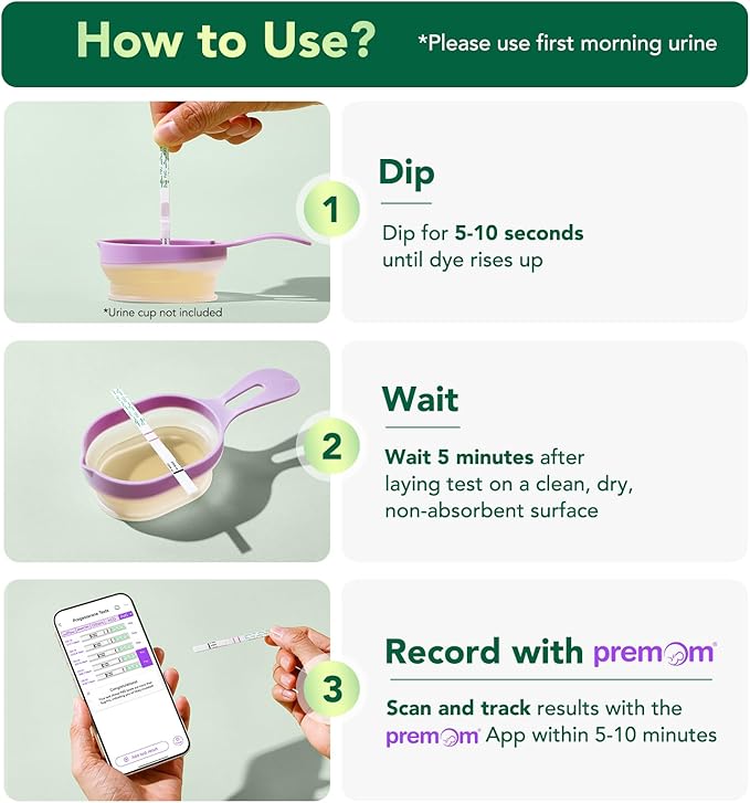 Easy@Home PdG Test Strips: Track Ovulation Insights with Progesterone Urine Tests – at Home Fertility Test for Women with Premom Ovulation App - PdG (Pregnanediol Glucuronide) Tests – 5 Pack