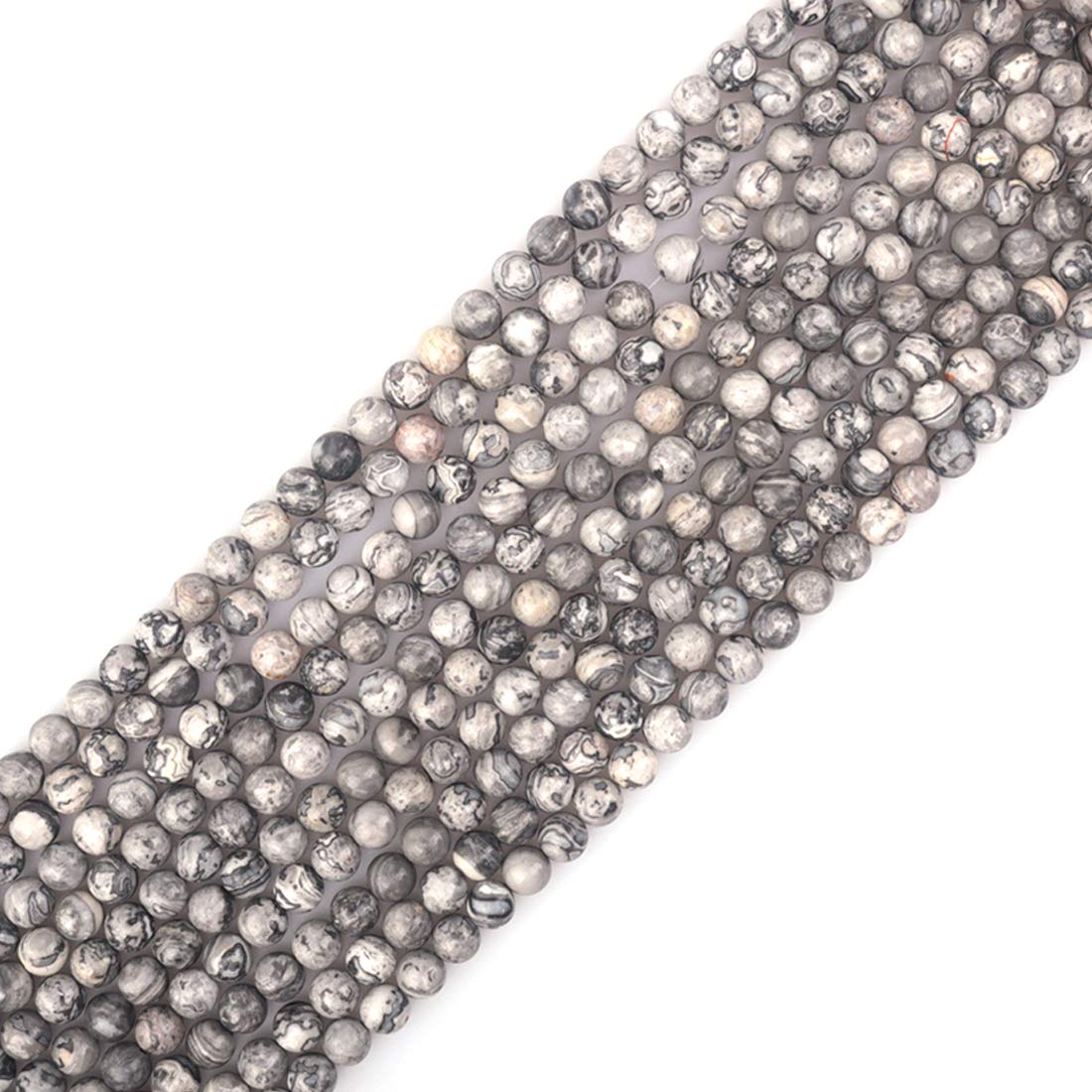 ICAI Beads 10mm Natural Map Stone Round Loose Stone Beads for Jewelry Making DIY Crafts Design 1 Strand 15" APPR.34-36pcs