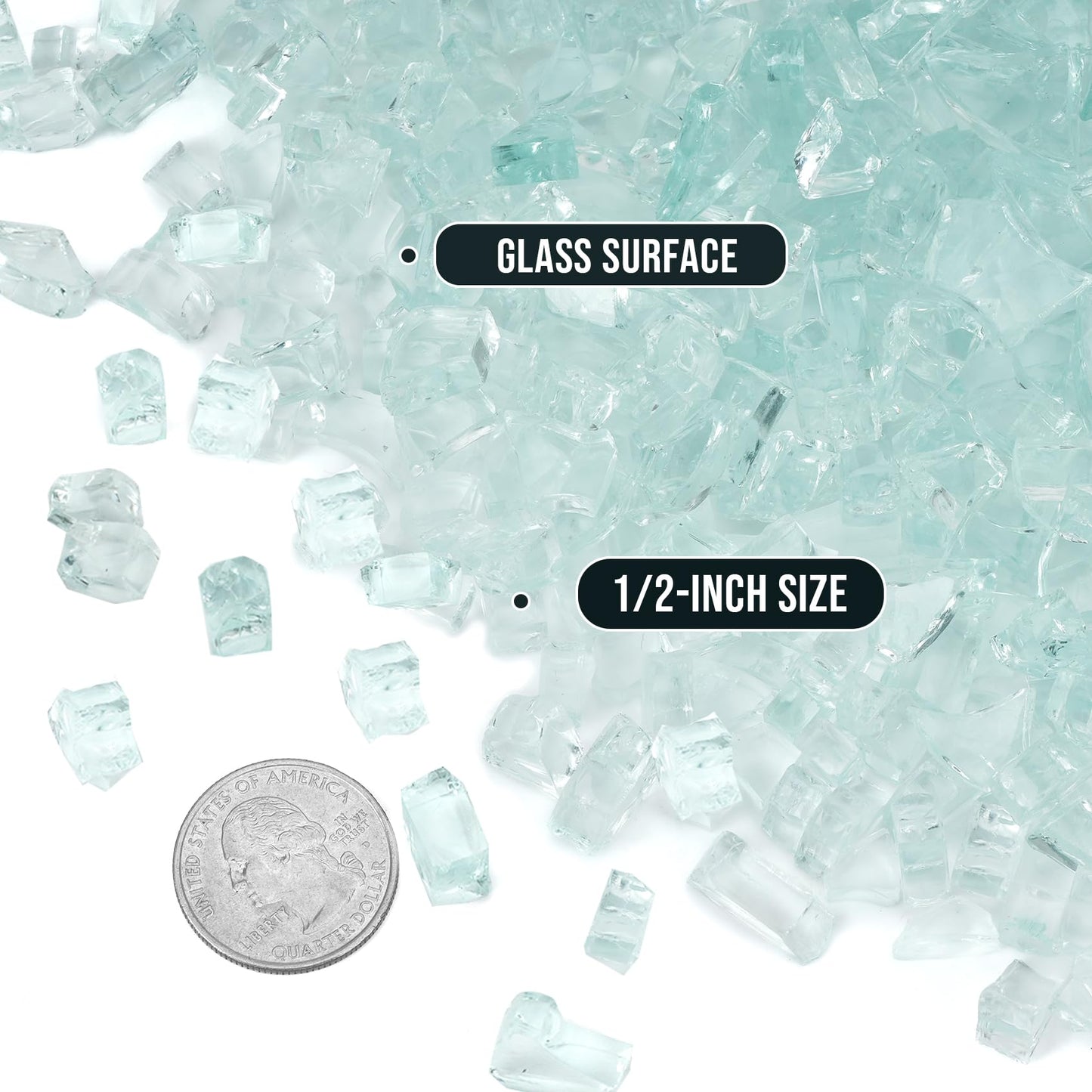 Skyflame High Luster 10-Pound Regular Fire Glass for Fire Pit Fireplace Garden Landscaping Crystal Ice 1/2" Size