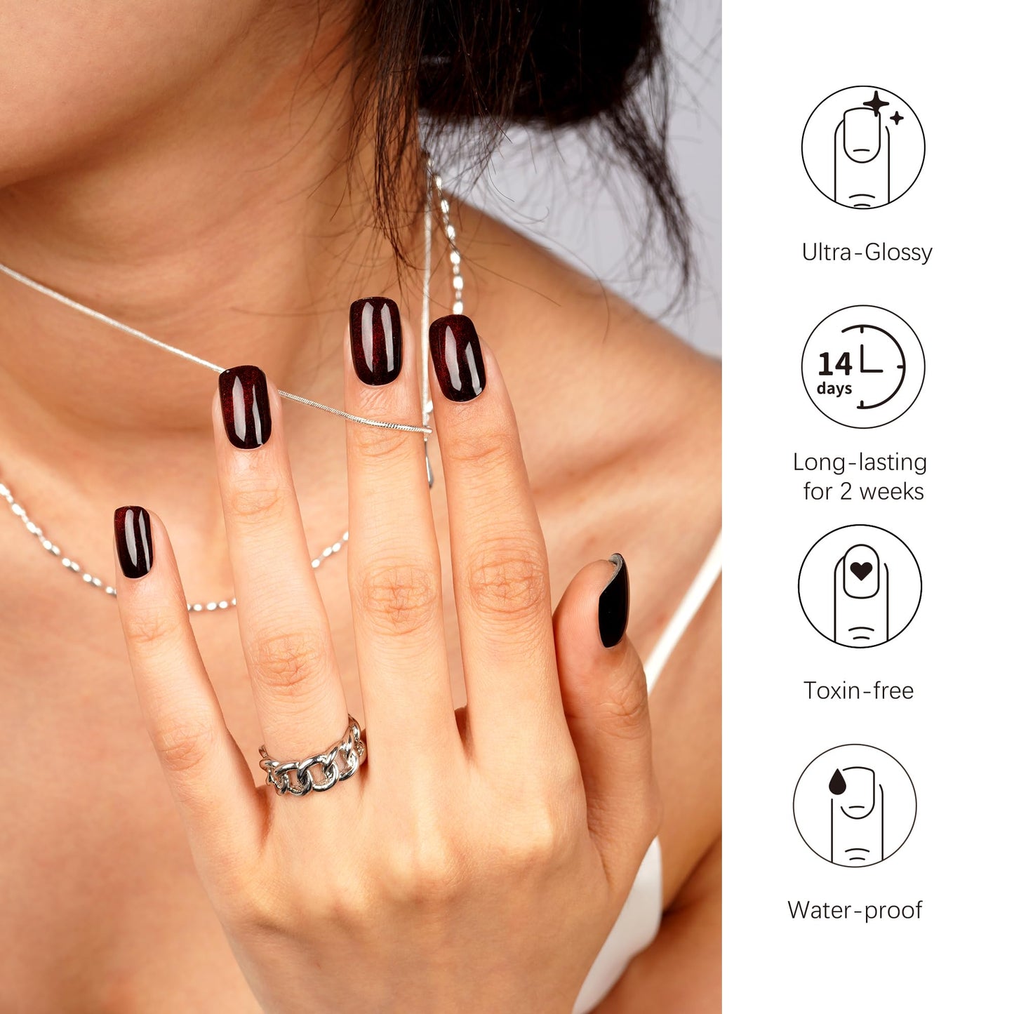 DANNI & TONI Semi Cured Gel Nail Strips Dark Red (Bonfire Night) Cat Eye Magnetic Gel Nail Wraps 28 Stickers