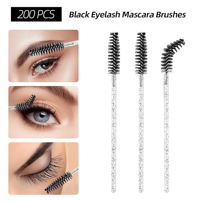 600 PCS Eyelash Extension Supplies Kit, 200 Spoolies Mascara Wands Disposable 200 Lip Brushes 200 Micro Swabs Black Eyelash Brushes Makeup Applicator Tool