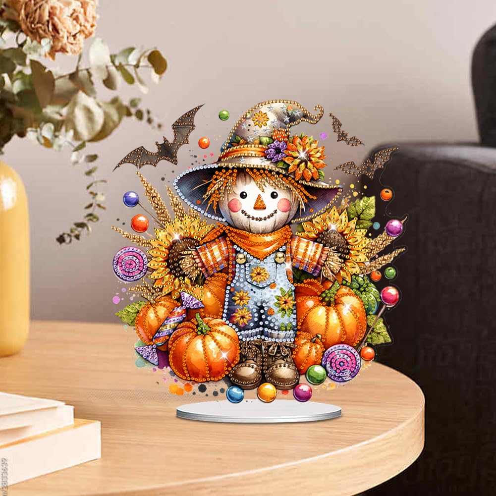 LAKEQUILL 5D Tabletop Diamond Art Kit - Scarecrow Stand Up Desktop Decor for Adults, DIY Diamond Art Painting Craft Kit for Home Office Decoration