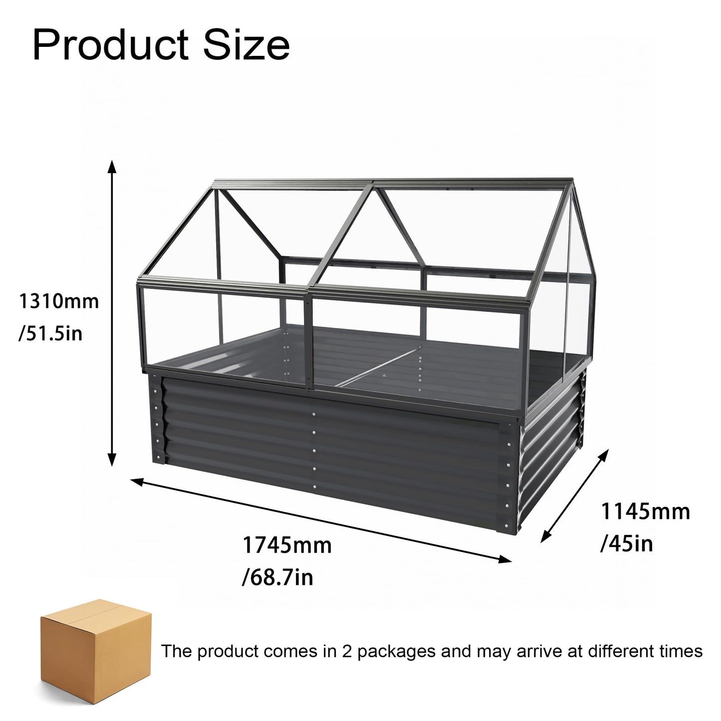 Dithoko 68.7" Raised Garden Bed with Greenhouse Cover, Galvanized Steel Planter Box with Open Bottom Drainage, Dual Use Outdoor Metal Planter for Vegetables Flowers and Herbs
