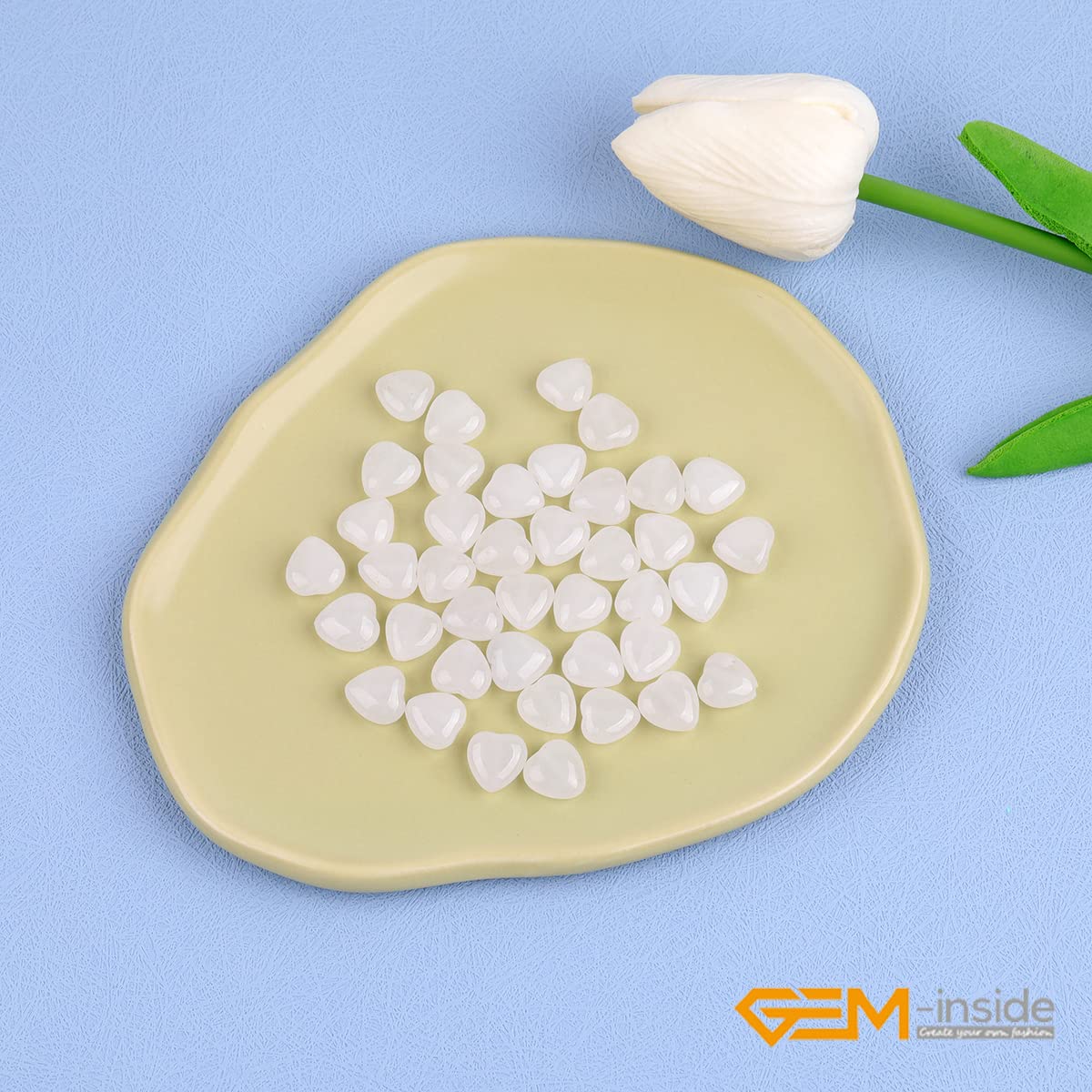 GEM-Inside 10mm Heart Charms Natural White Jade Gemstone Stone Beads for Jewelry Making Full 15" Strand Power Energy Healing Chakra Stone Beads