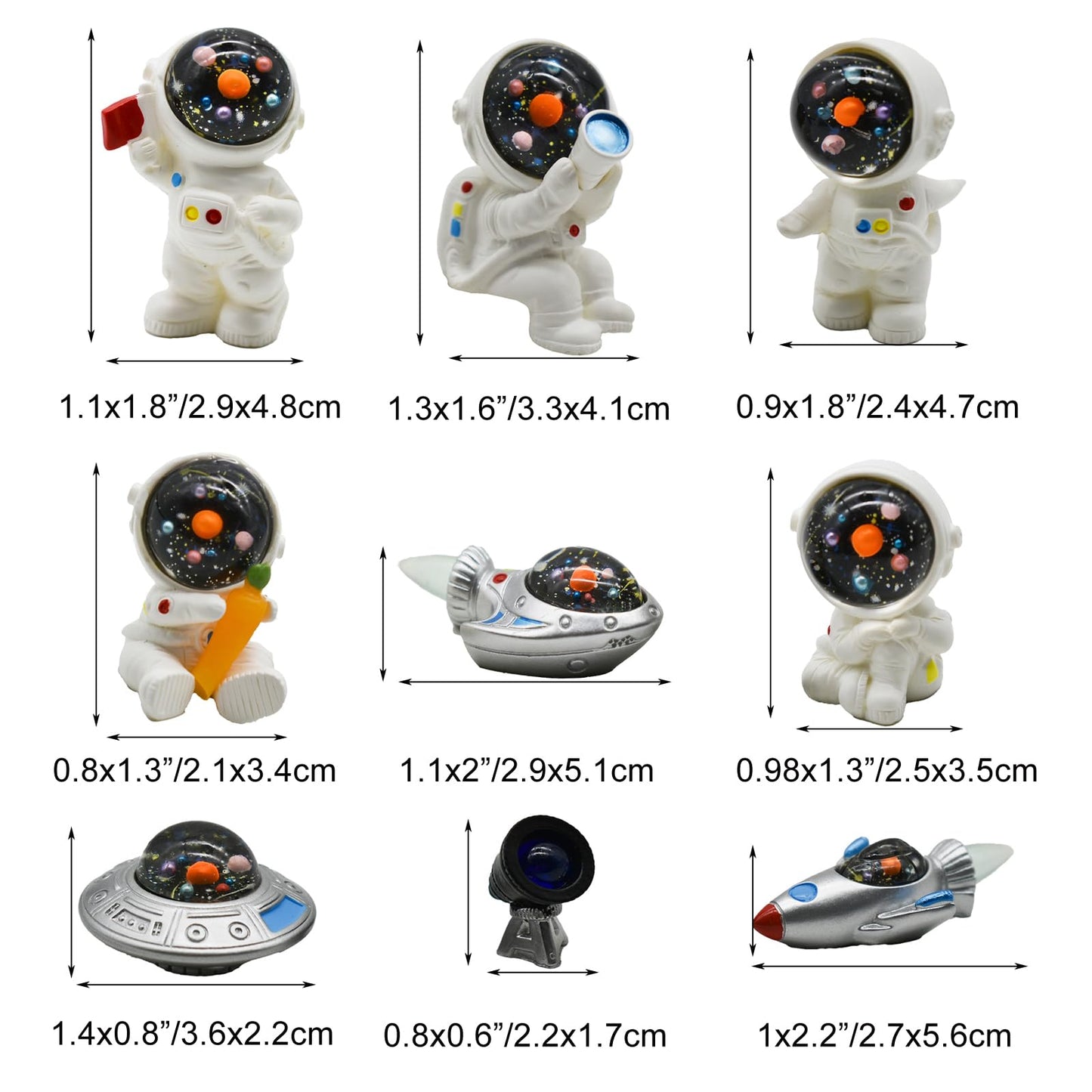 Pinenjoy 9Pcs Miniature Astronaut and Rocket Figurines Mini Spaceman and UFO Set Resin Cake Toppers for DIY Shelf Tabletop Diorama Craft Decoration