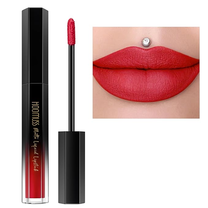 Red Lipstick Long Lasting, Matte Liquid Lipsticks for Women Non Transfer Smudgeproof Smooth and Easy to Appy Cruelty Free Lip Color, M48 Ruby Red
