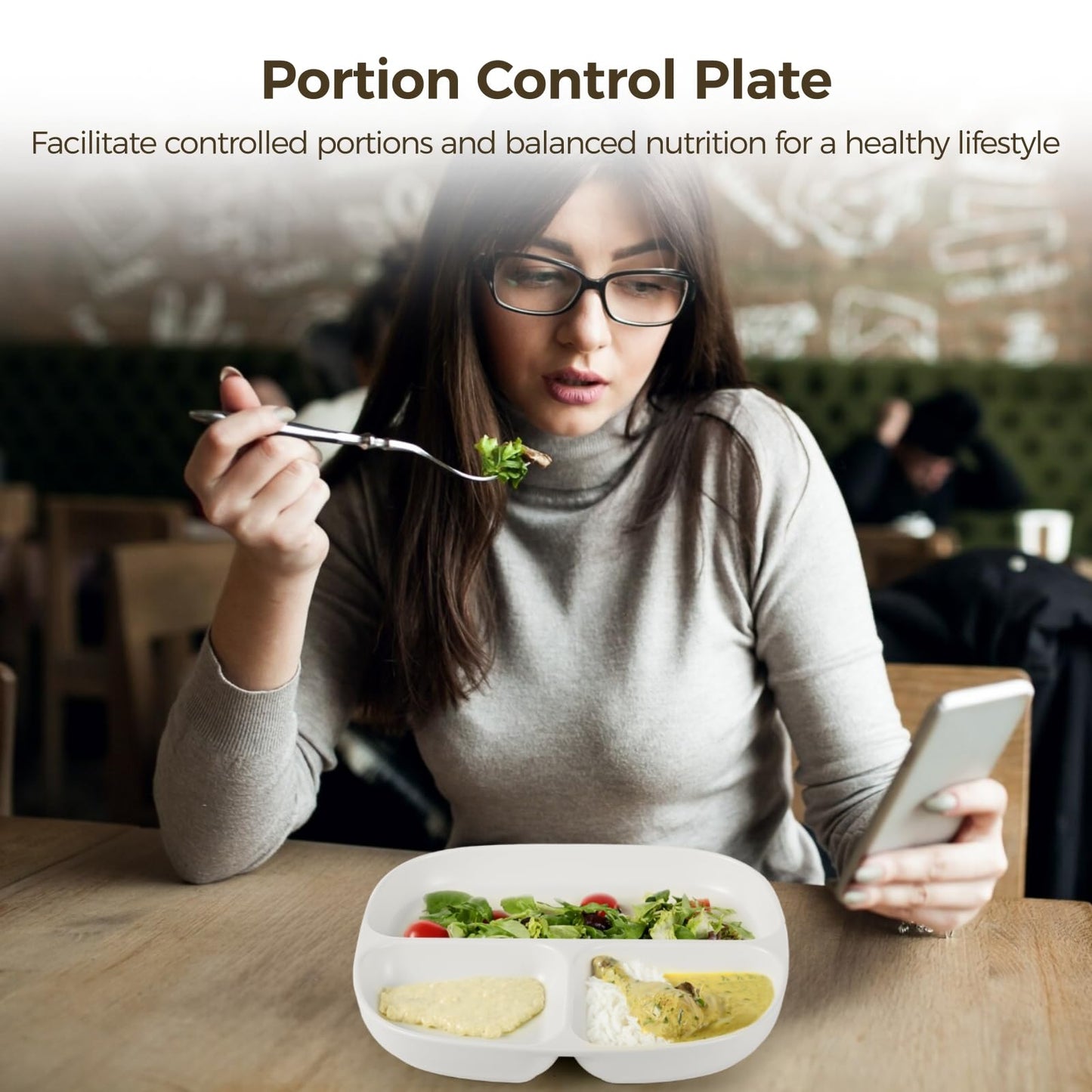 OMISTAR 2 Pcs Ceramic Plates for Kids, 8.5" Divided Plates for Adults, Portion Control Plate, White Ceramic Plate for Balanced Meals, Diabetes and Weight Loss Diet