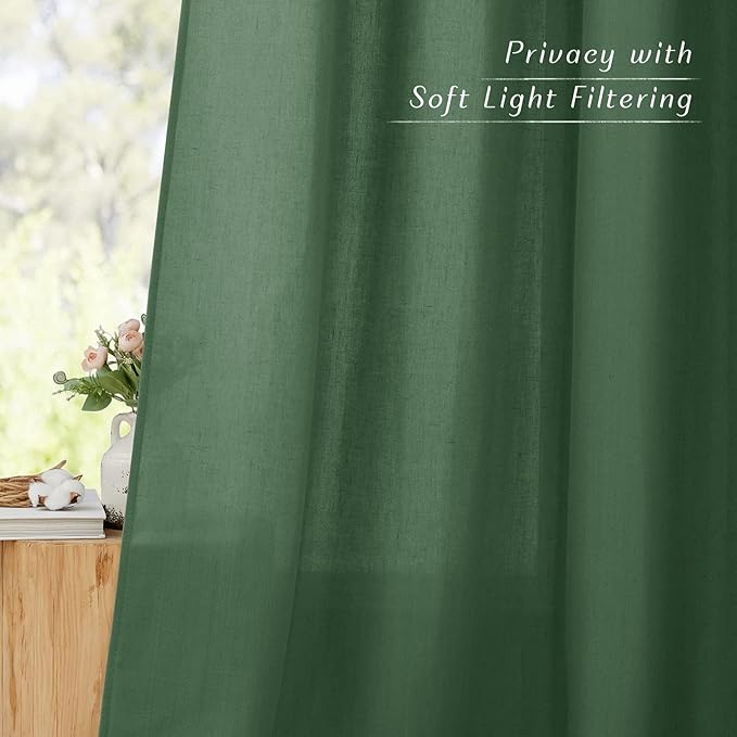 NICETOWN Linen Olive Green Window Curtains 84 inches Long, Grommet Thick Linen Blend Window Treatments Privacy Assured with Light Filtering for Bedroom/Living Room, W42 x L84