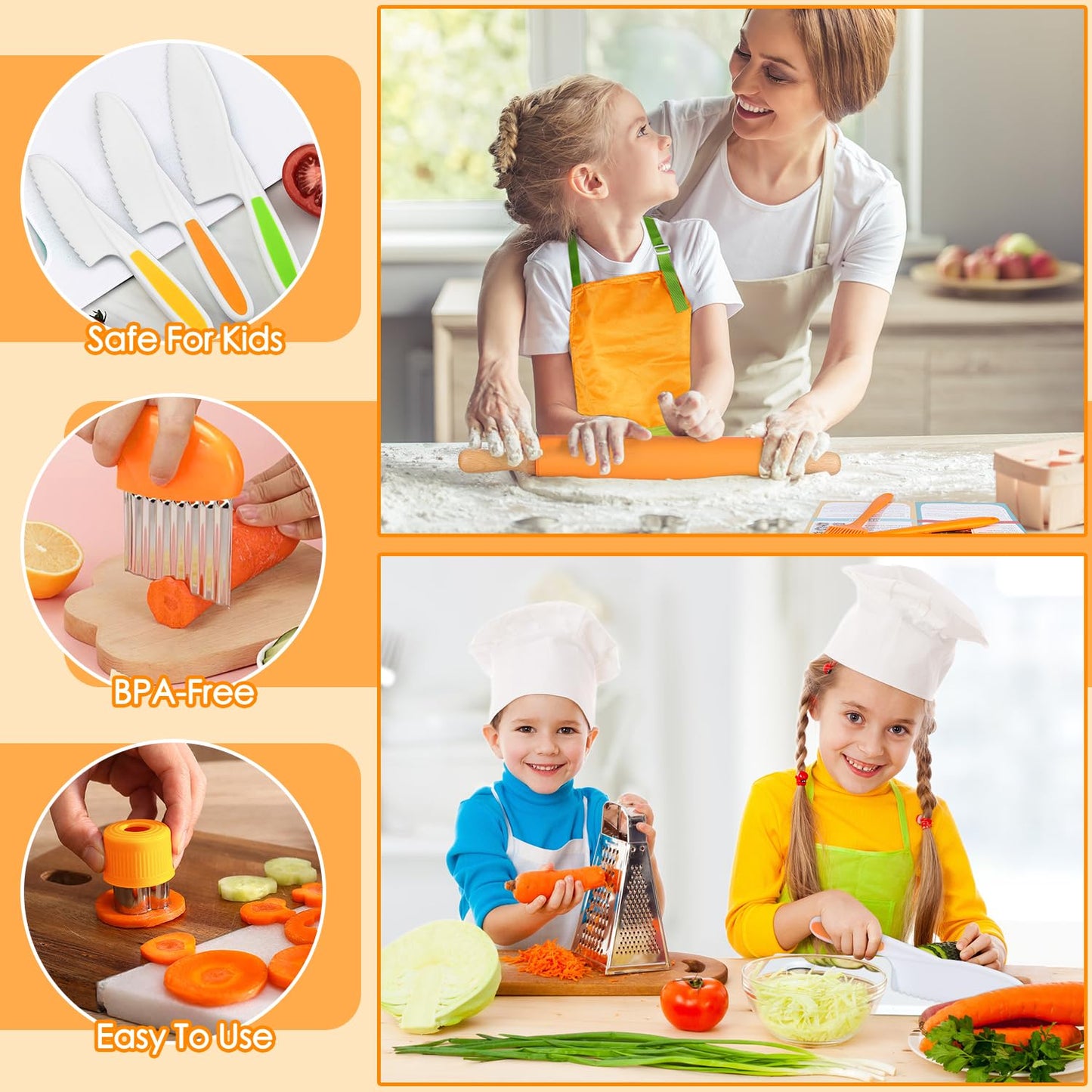 Kids Cooking Sets Real, Kids Cooking and Baking Gift Set with Storage Case Timer Kid Safe Knives Cutting Board, Toddler Real Kitchen Accessories, Birthday Gifts for Girls Boys Age 3 - 8